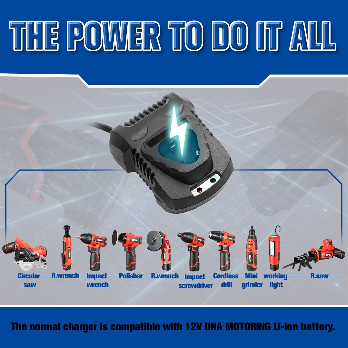 DNA Motoring 12V Base Type Lithium Ion Battery Quick Charger w/LED Indicator