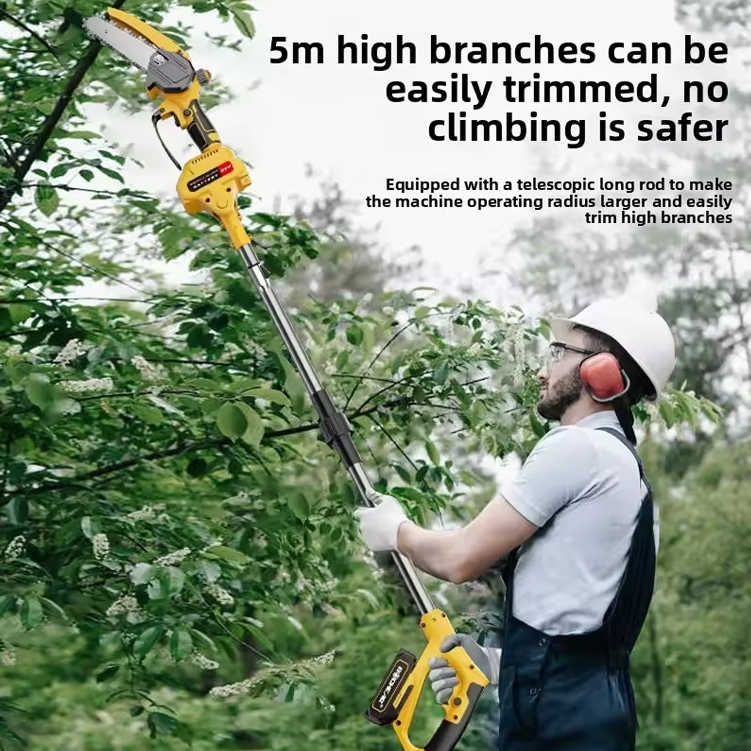 2 in1 Cordless Pole Saw Brushless Mini Chainsaw for Tree Trimming w/ 2 Batteries