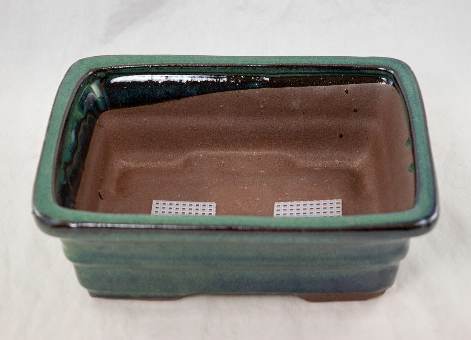 Rectangular Glazed Bonsai & Succulent Pot + Mesh 8″x 6″x 2.75″ – Green Glazed