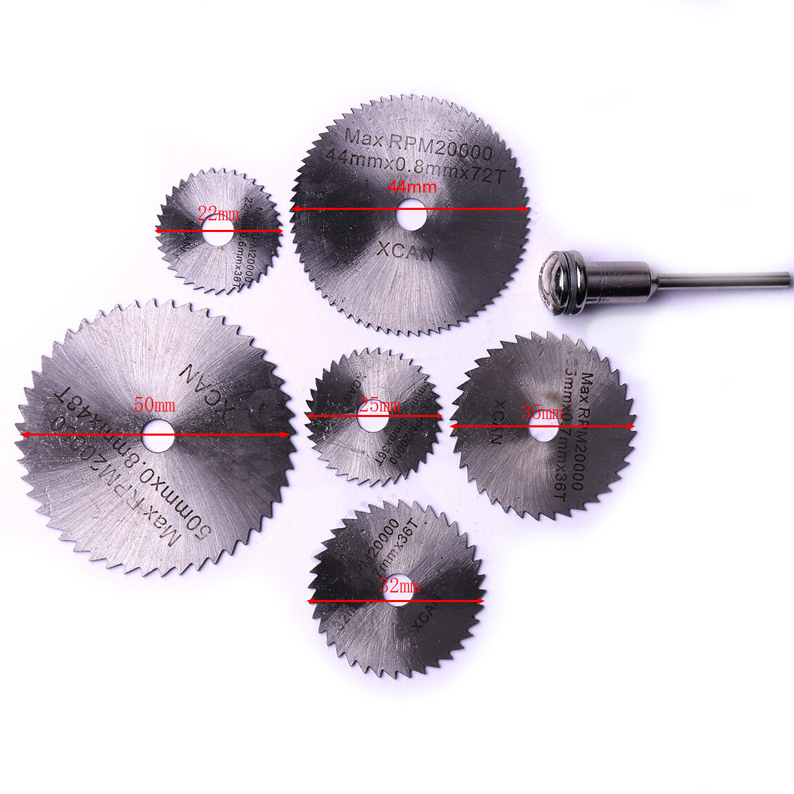 Screw Mandrel Rotary Tool Set 6xHss Circular Saw Blades Core Discs + 1/8″ Shank