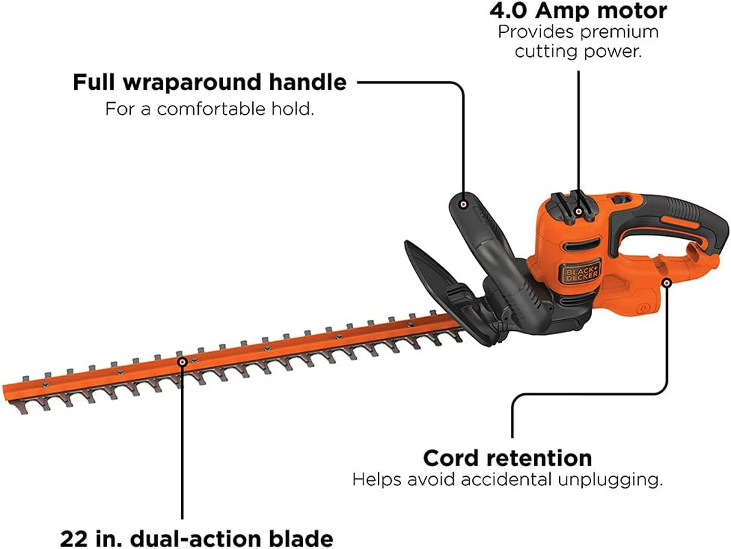 BLACK+DECKER 22″ Electric Hedge Trimmer, Lightweight 4.0 Amp Corded Dual Action
