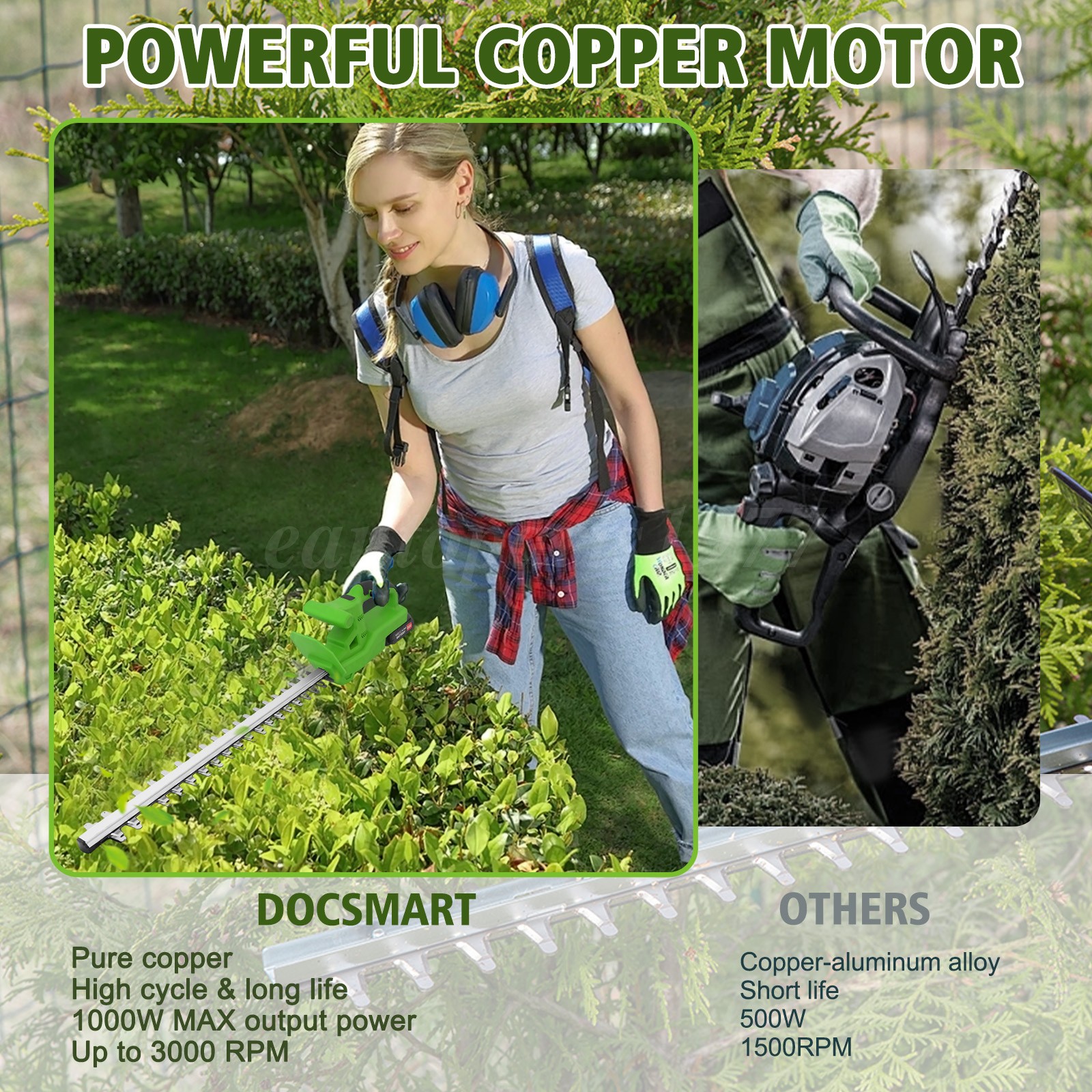 20/22In-24V Cordless Hedge Trimmer Cordless Electric Hedge Trimmer w/2 Batteries