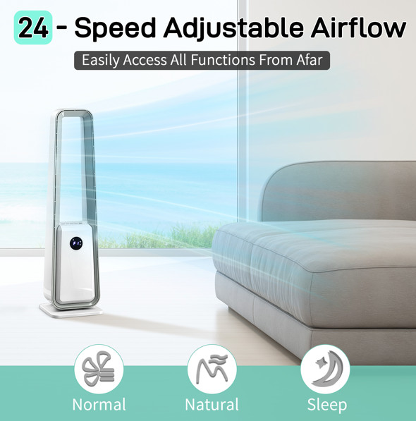 Bladeless Tower Fan with Remote Control Quiet Cooling Fan for Home Office