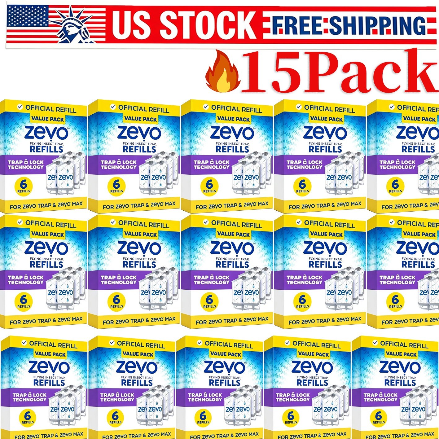 15 Pack Zevo Flying Insect Trap Refill Cartridges -Easy to Use