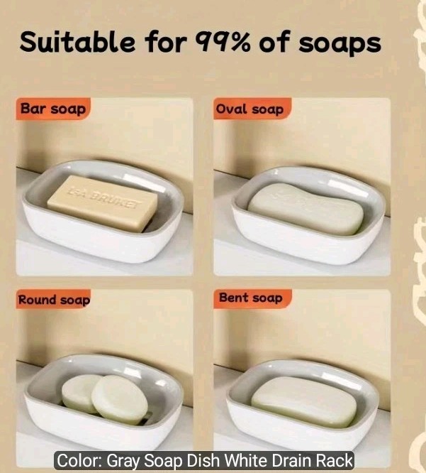 Soap Dish, Double-Layer Drainage, Automatic Drain, Easy to Clean Gray