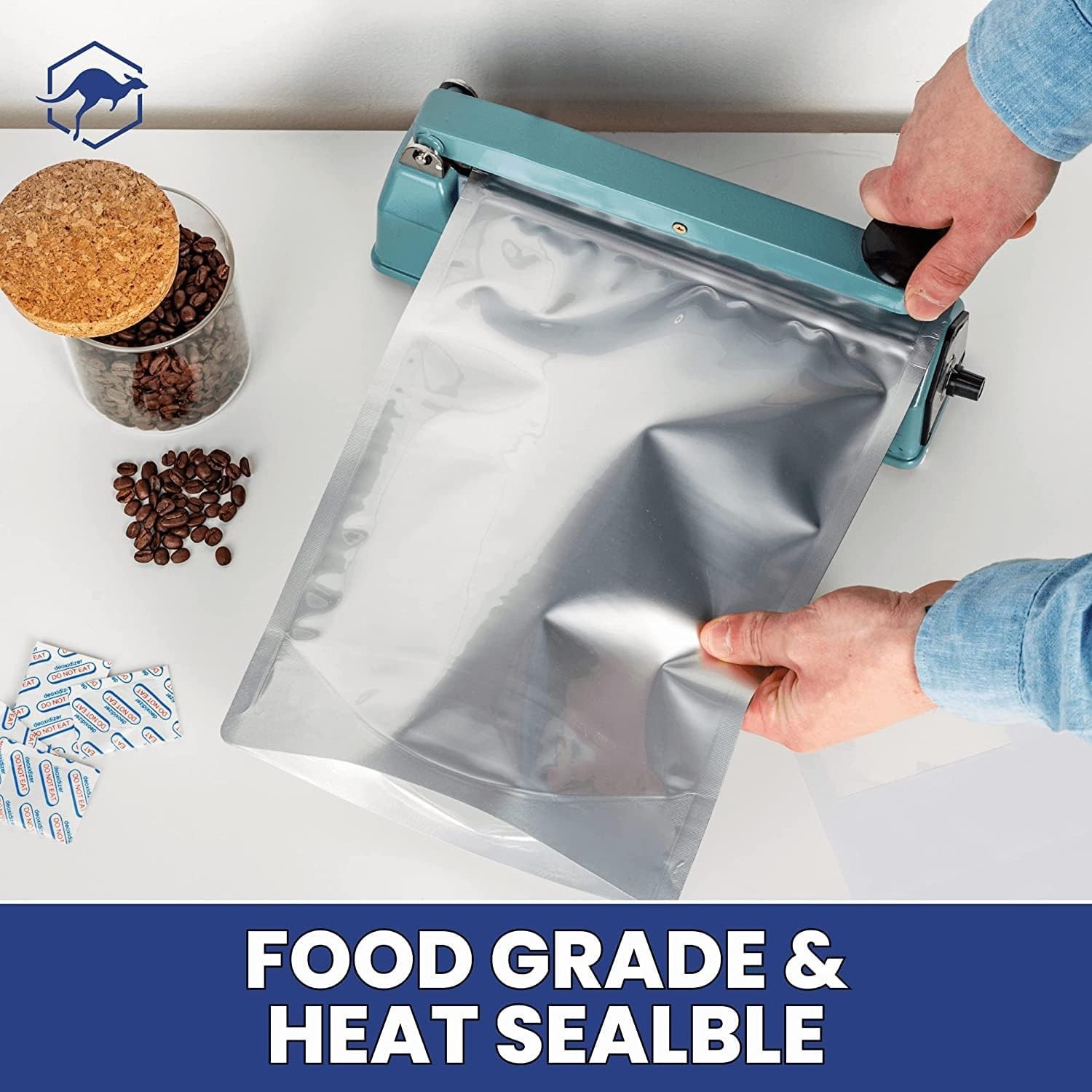 100ct Multi-Size Mylar Bags with 400cc Oxygen Absorbers 15&10Mil Food Storage