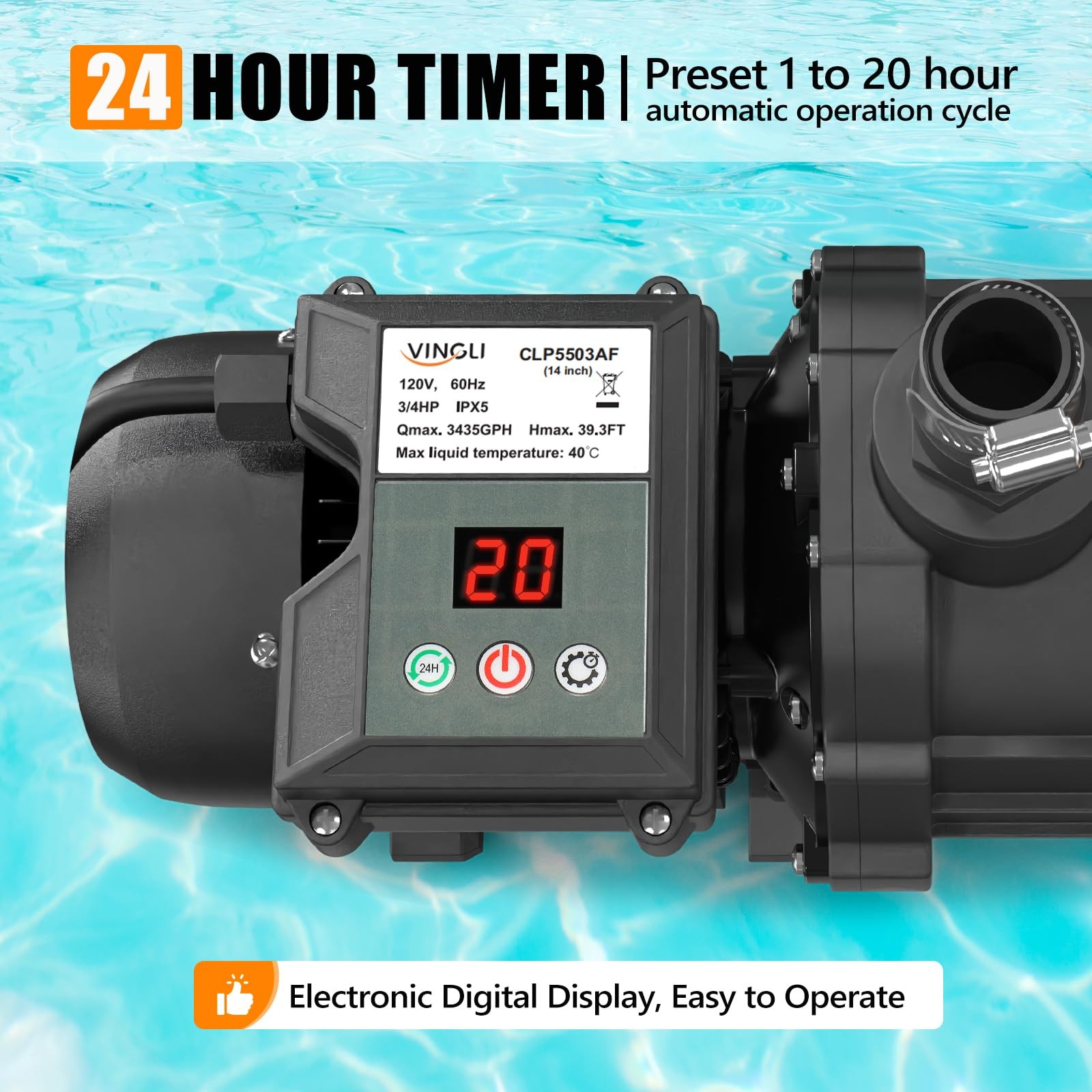 14 in Sand Filter Pump with Filter Balls and 24H Timer, 2087 GPH 3/4 HP Power…