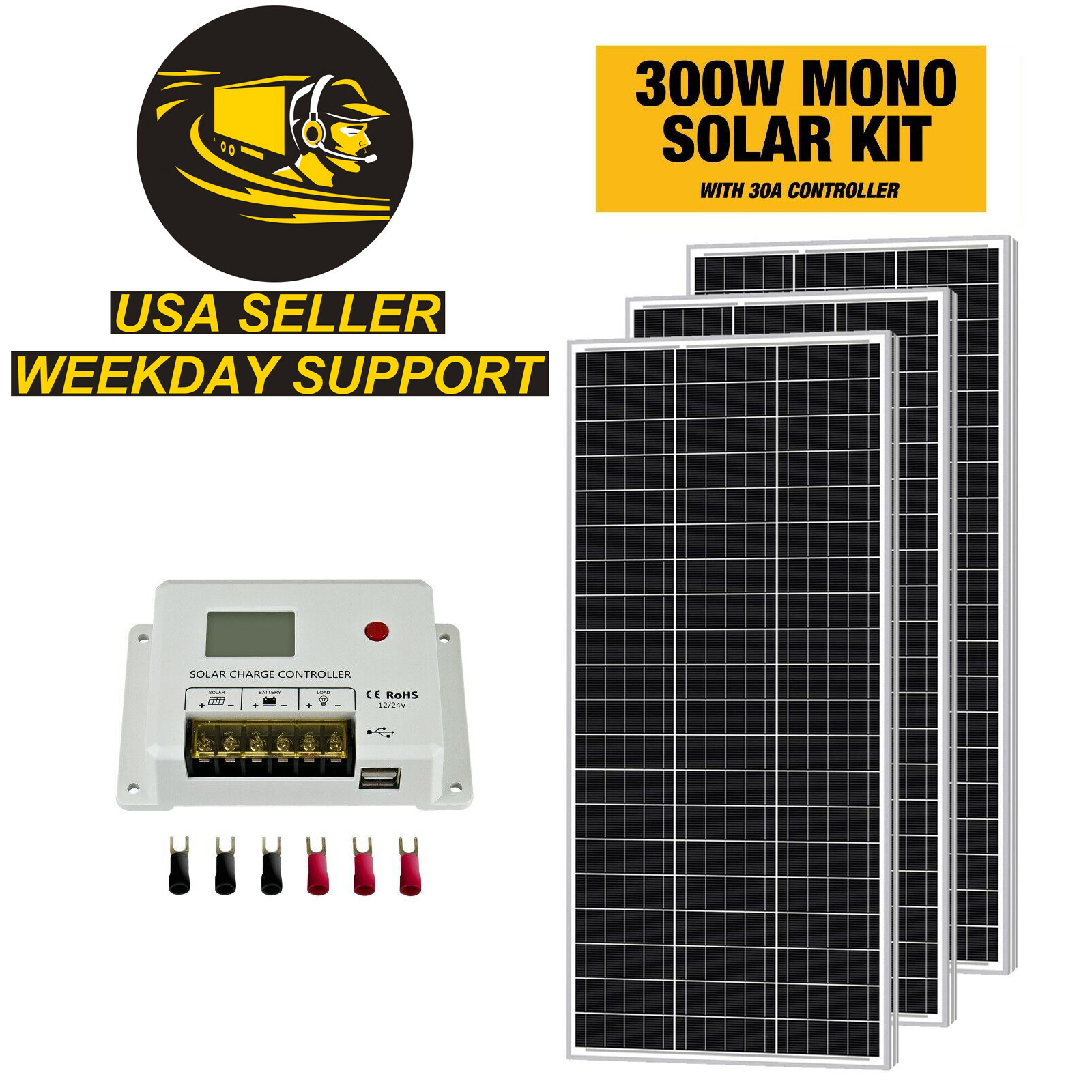 ExpertBattery 300W 12V Monocrystalline Solar Panel Kit with 30A PWM Controller
