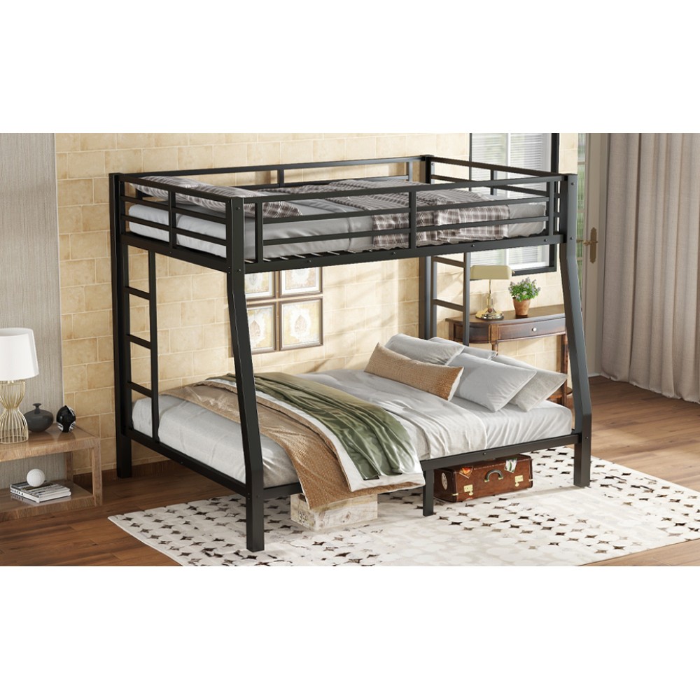 Metal Full Over Queen Bunk Bed Teens Adults Space Saving No Box Spring Needed