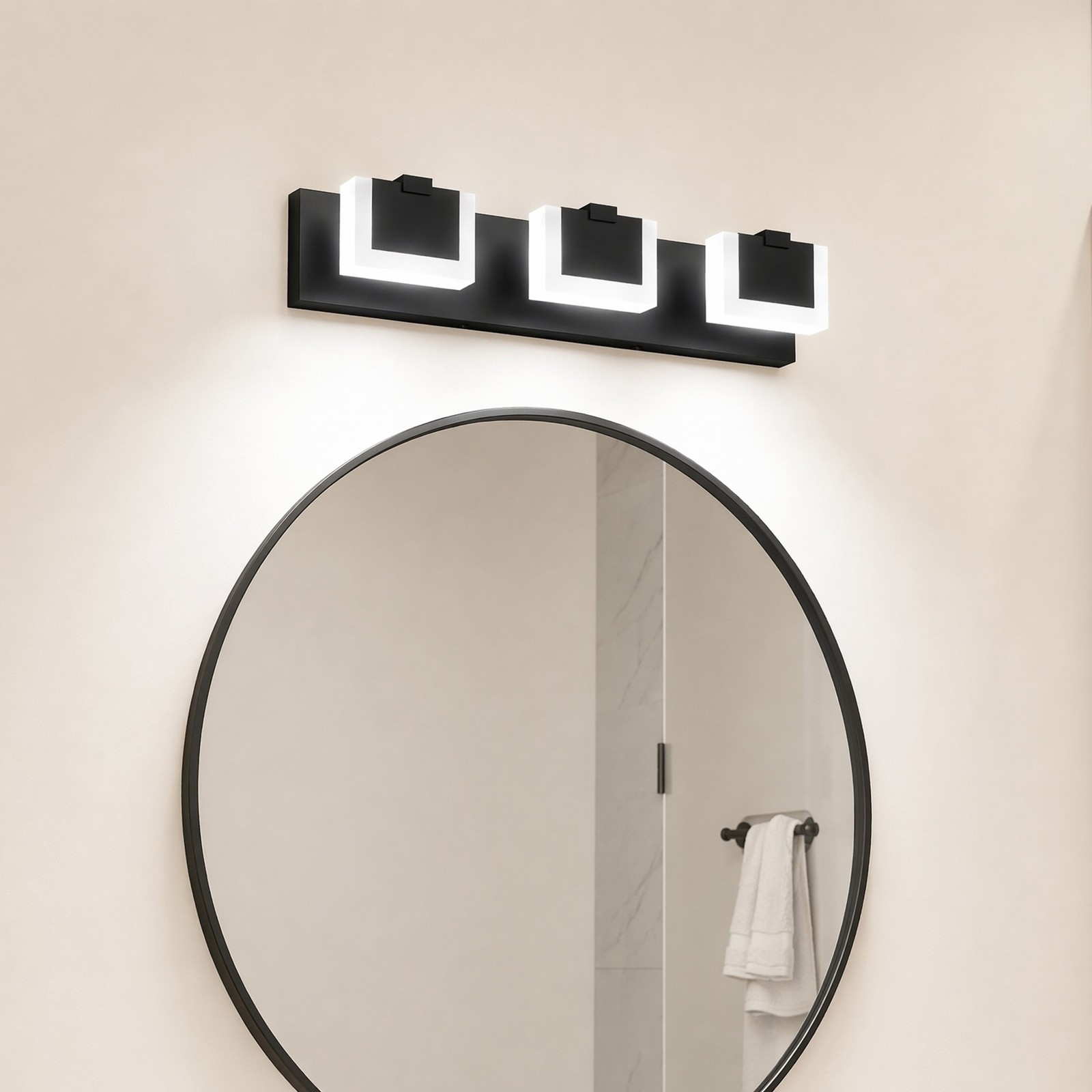 22 in 3 Light Black Dimmable LED Vanity Bathroom Over Mirror Wall Sconce Fixture