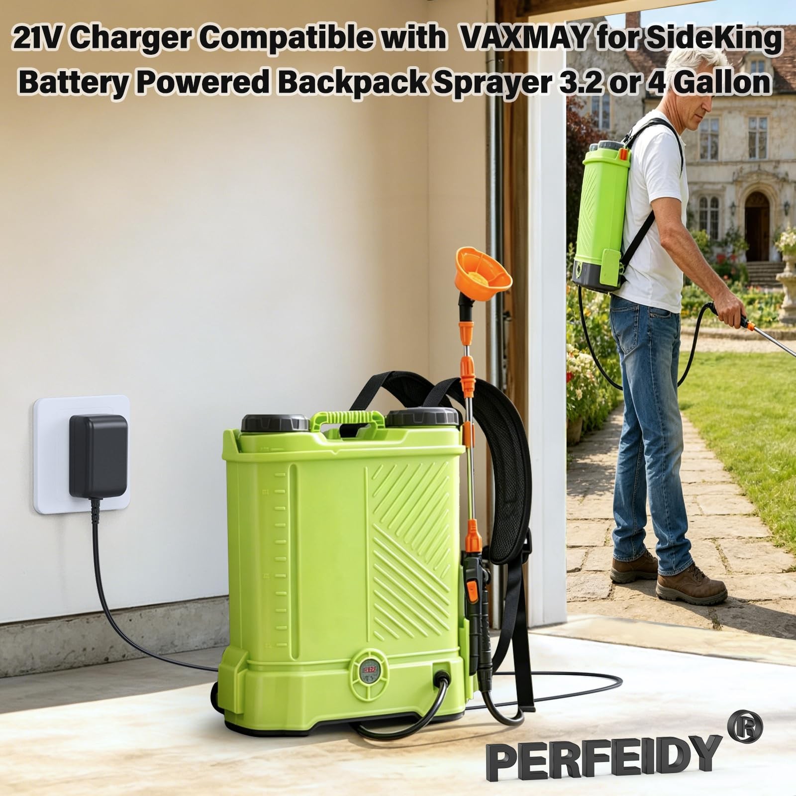 21V Power Cord for VAXMAY SideKing Backpack Sprayer 3.2 or 4 Gallon Black