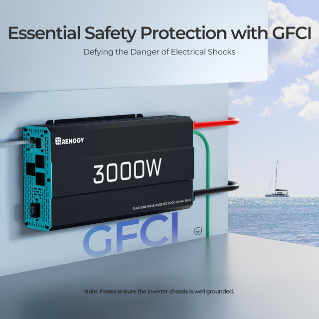 Renogy 3000W Pure Sine Wave Inverter 12V DC to 120V AC Converter Remote Control