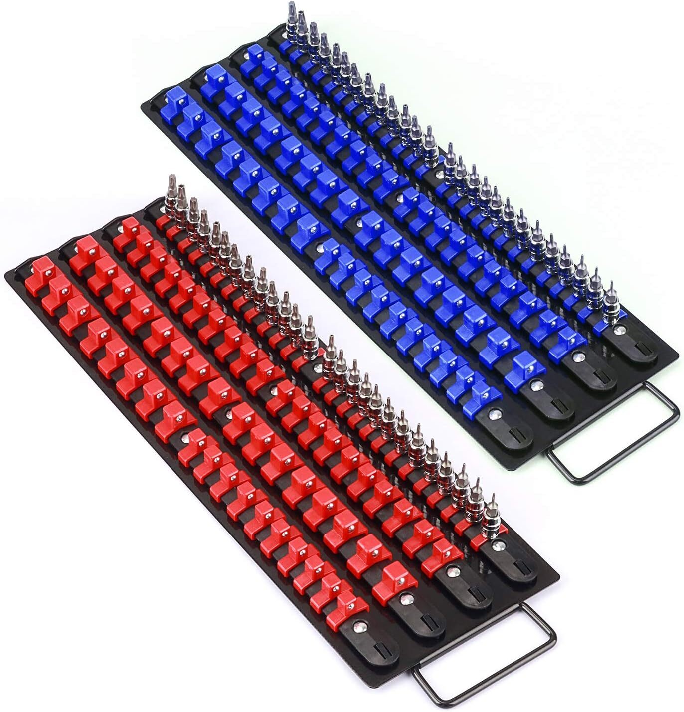 80 PCS Portable Socket Organizer Tray Blue & Red Tools Organizer 1/4″&3/8″&1/2″