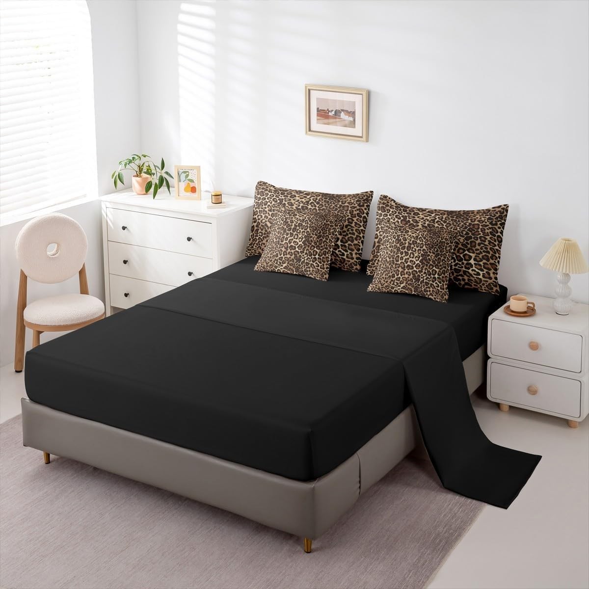 Leopard Print 7 Piece Bedding Set Full Cheetah Decor Comforter Set with Sheet…