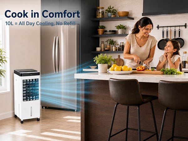 3-in-1 Evaporative Air Cooler 10L Water Tank 3-Speed Swamp Cooler w/Remote Fan