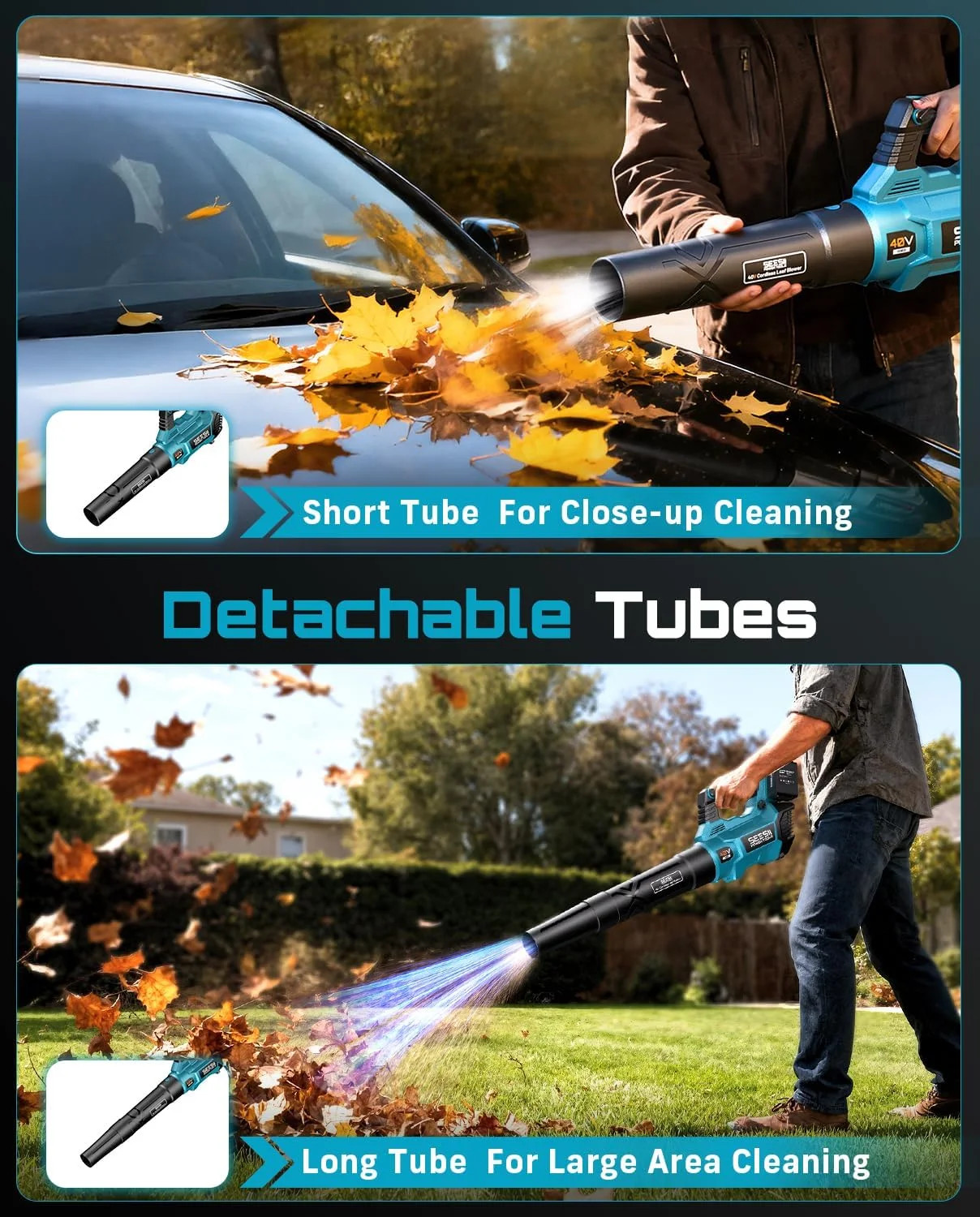 SEESII 650CFM Leaf Blower with 2 x 5.2Ah Batteries, 40V Brushless Motor | 3 Spee