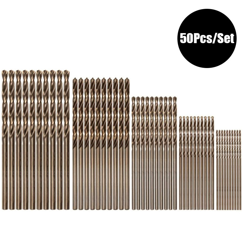 50Pcs Twist Cobalt Drill Bit Set HSS M35 1mm-3mm For Metal Stainless Steel Wood