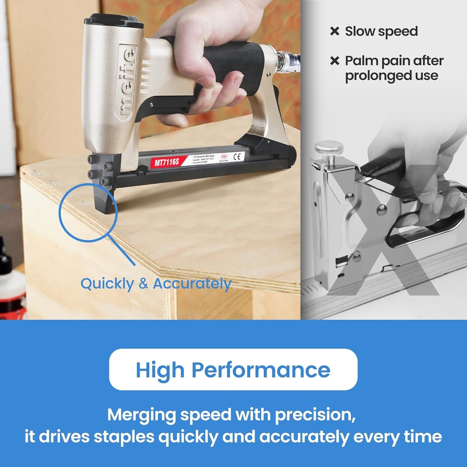 meite MT7116S Pneumatic Upholstery Stapler Industrial Stapler with Safety
