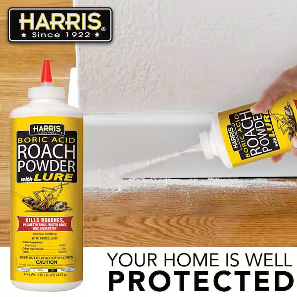 HARRIS Boric Acid Roach and Silverfish Killer Powder w/Lure for Insects (16oz)..