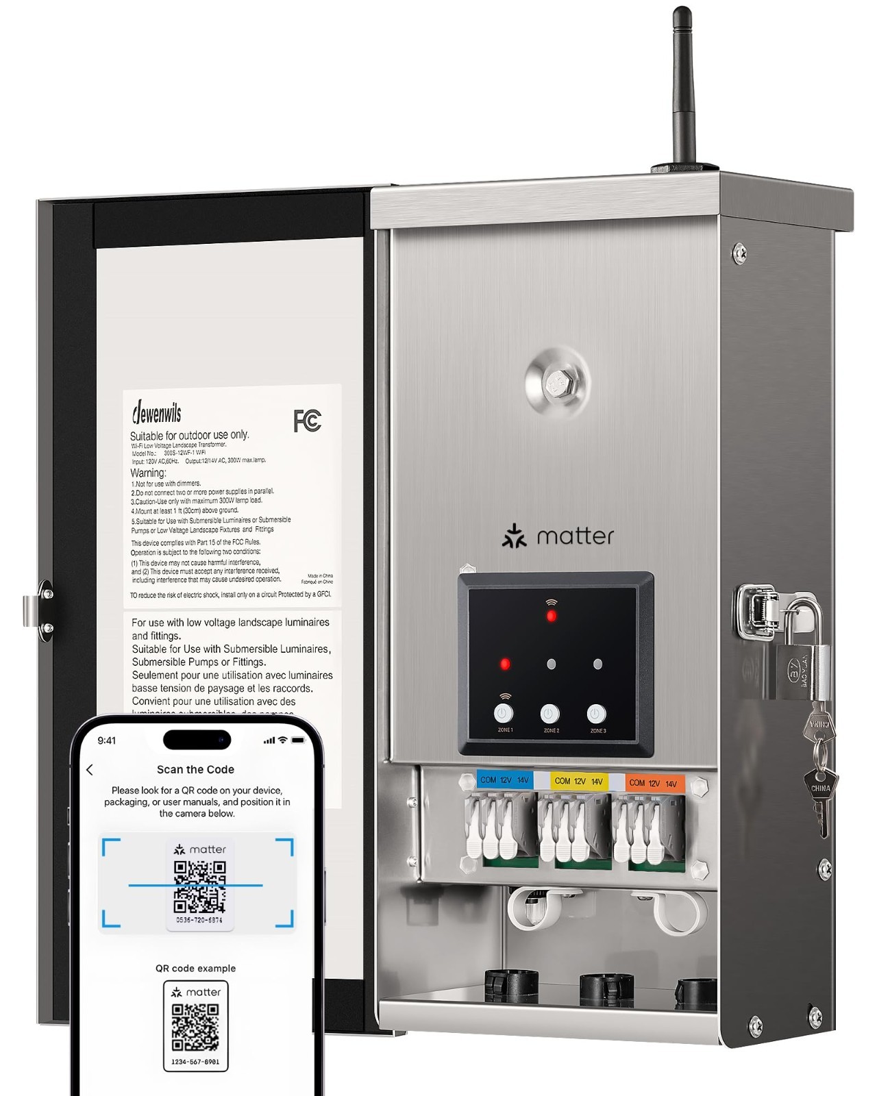 DEWENWILS 300W Matter Smart Low Voltage Transformer 3 Independent Zones