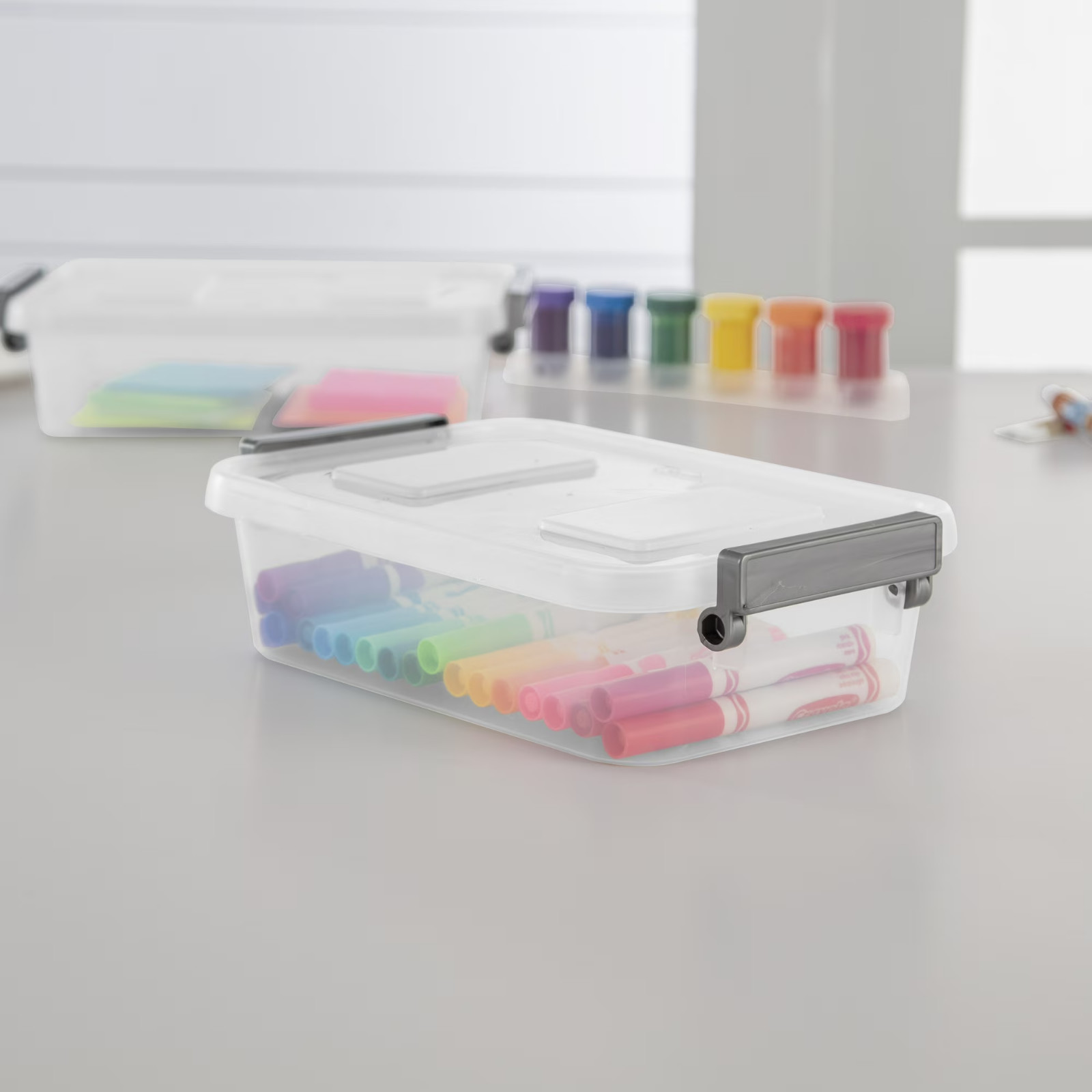 2 Pack Sterilite 2.7 Qt Modular Locking Storage Box Clear Gray Container