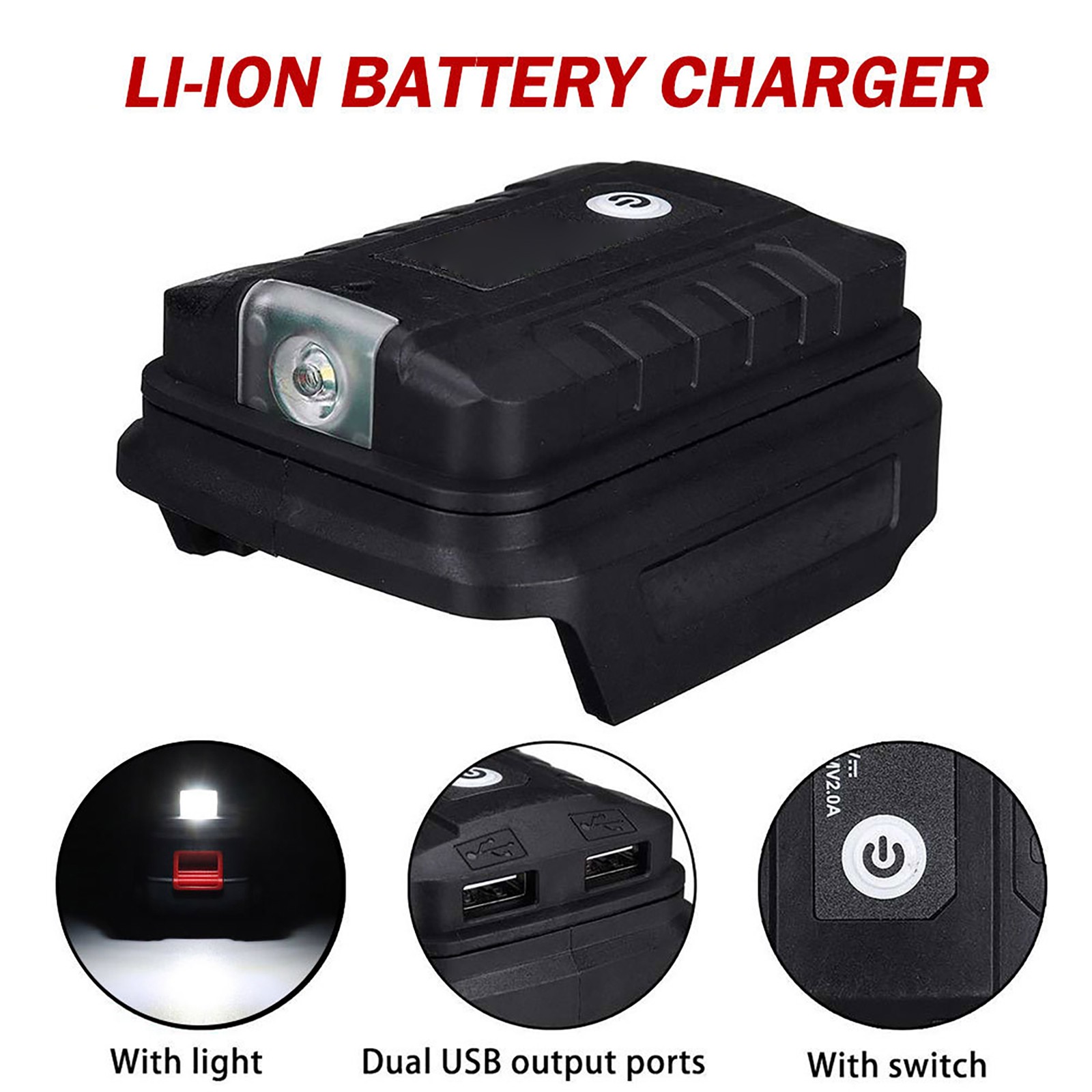 1*Charger Battery Adapter LED Work Light For Makita 18V Li-ion BL1830/1430 2USB