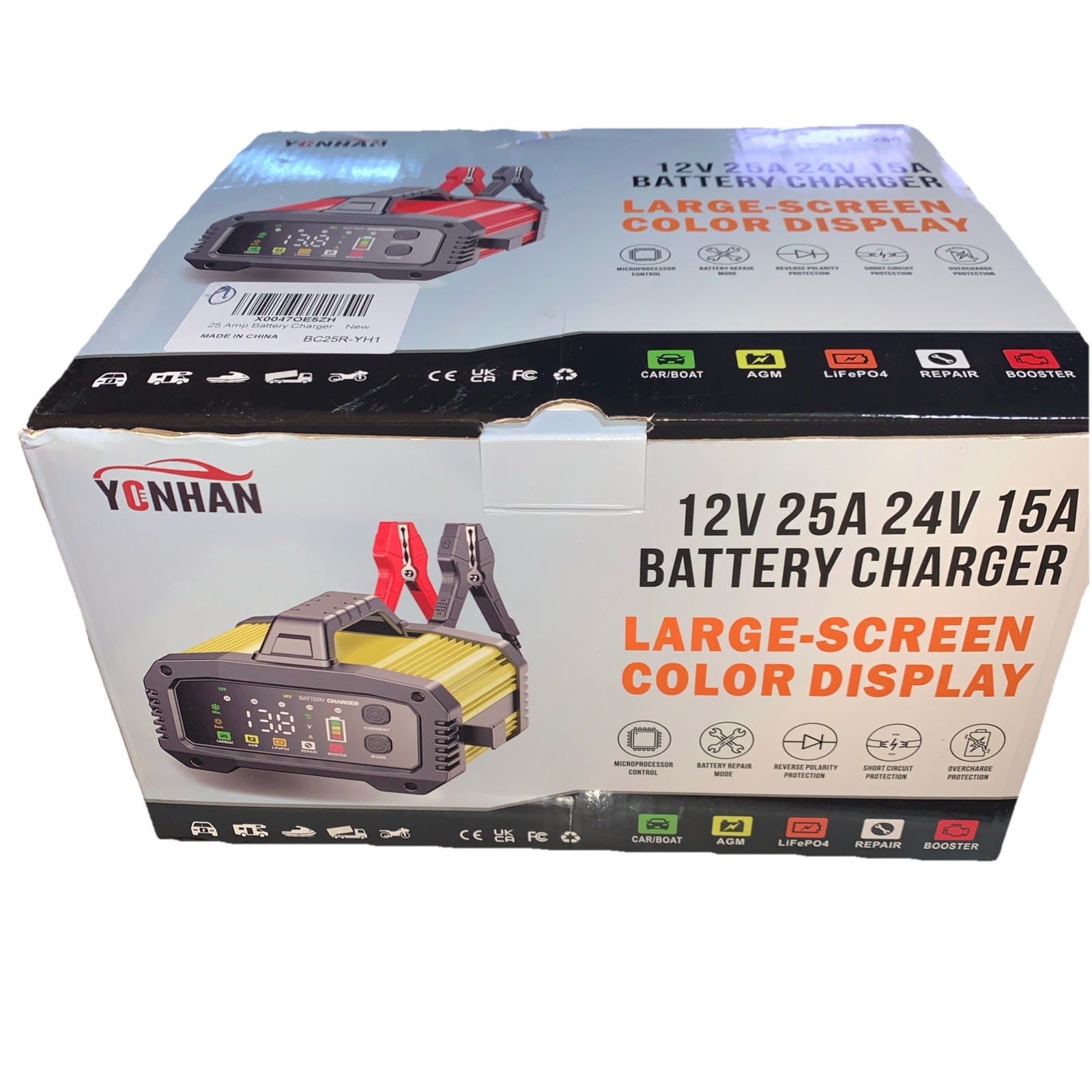 Fully Automatic Battery Charger, 25A 2/8/20/25 Amp 12V/24V LiFePO4 Lead Acid