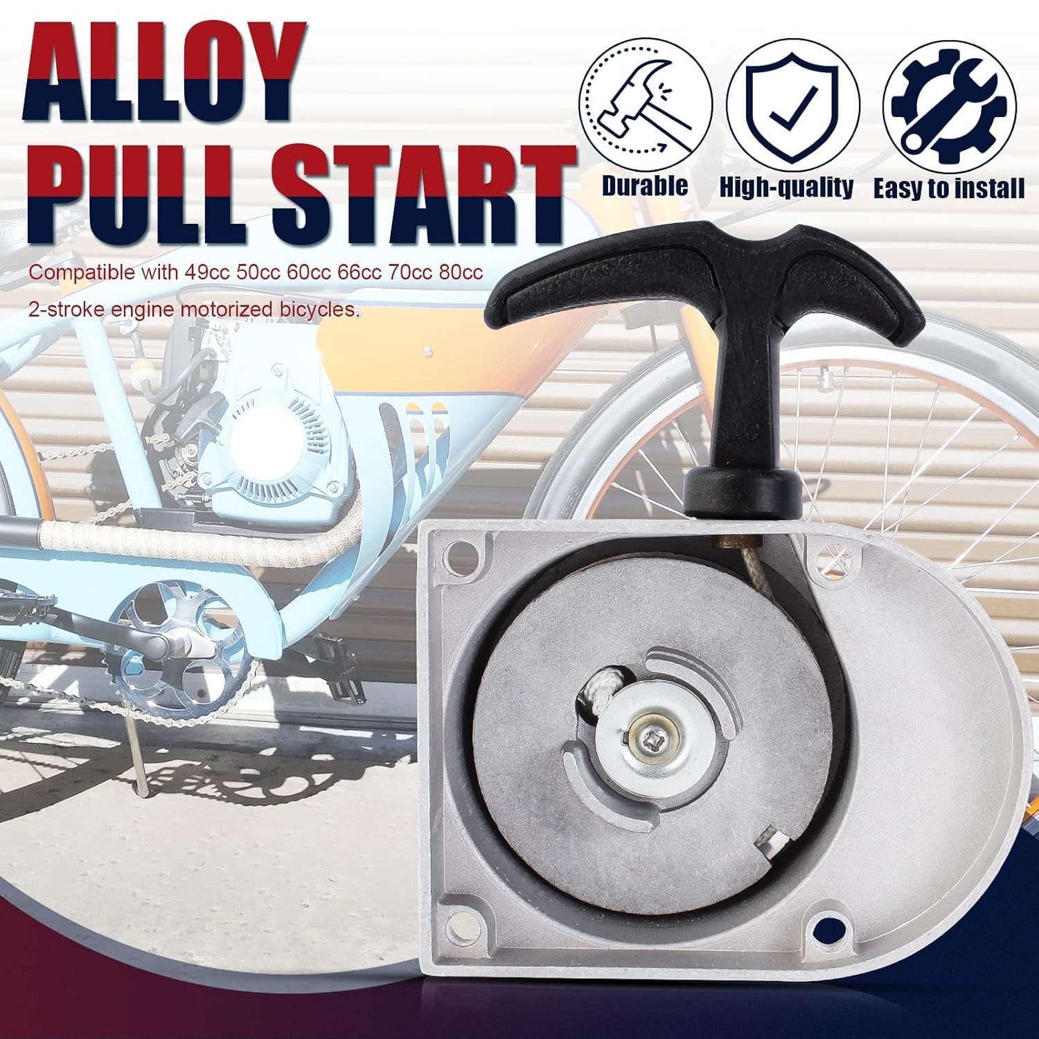 Alloy Pull Start for 49cc 50cc 60cc 66cc 70cc 80cc 2-Stroke Motorized Bike