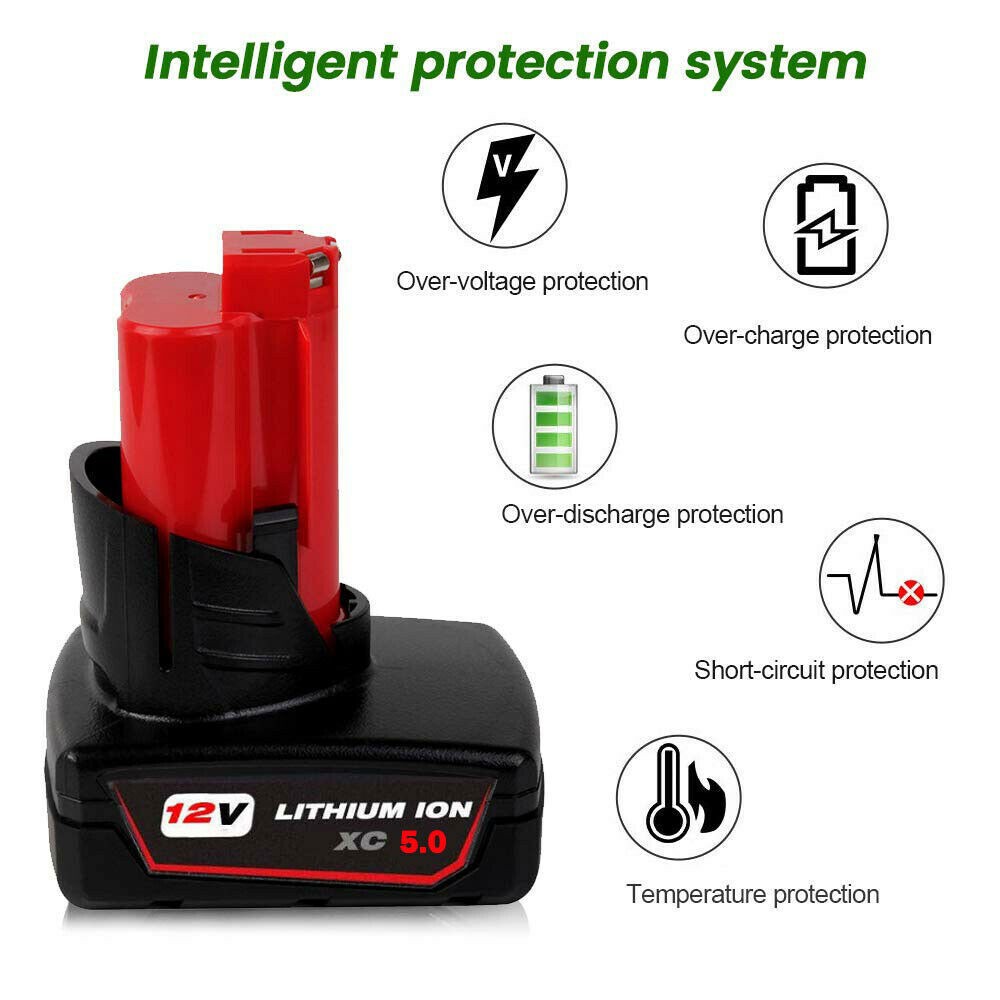 For Milwaukee 48-11-2460 For M12 LITHIUM 8.0Ah Extended Capacity Battery