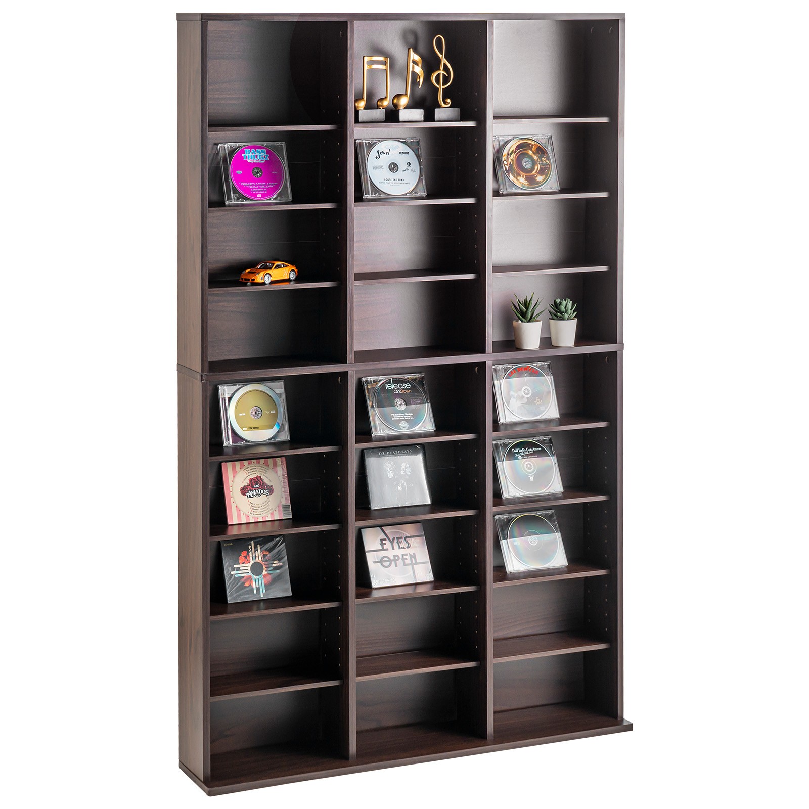 VEVOR Media Storage Cabinet 9 Layers Adjustable DVD Shelves 756 CDs Espresso