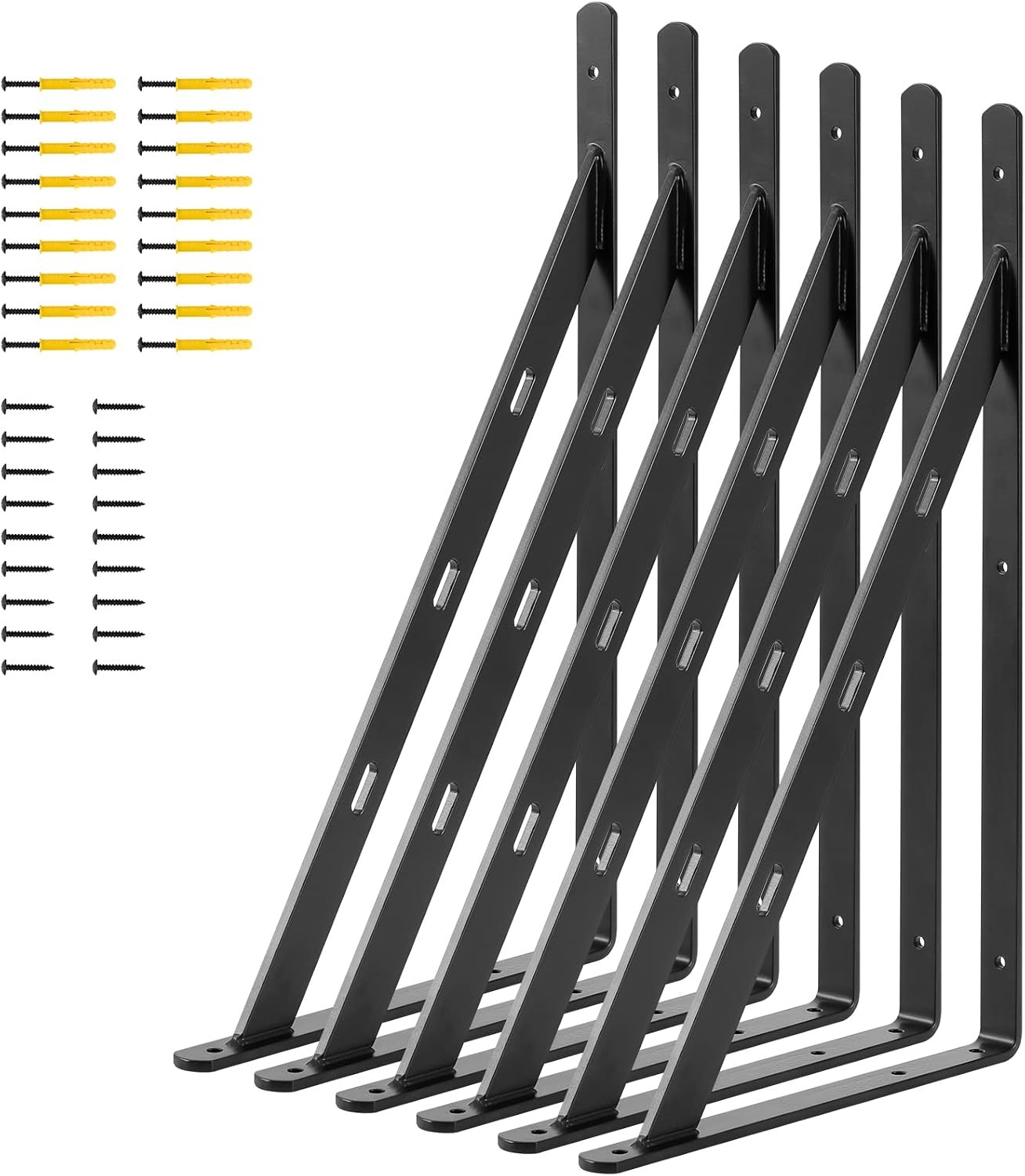 24″ x 15″ Heavy Duty Black Shelf Brackets 4-Pack, L Brackets for Shelving