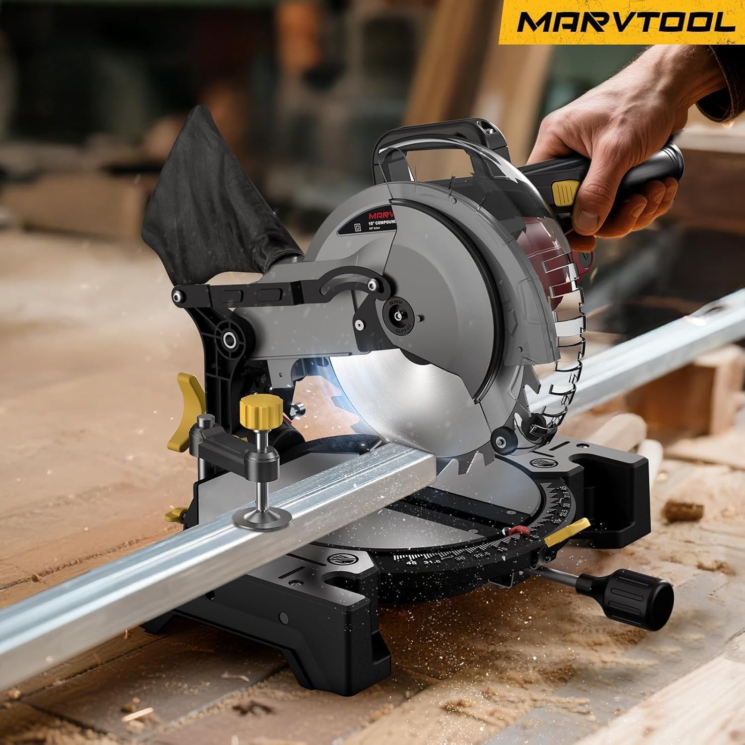 10-Inch Single Bevel Compound Miter Saw, 15-Amp Power Saw with Extension Table