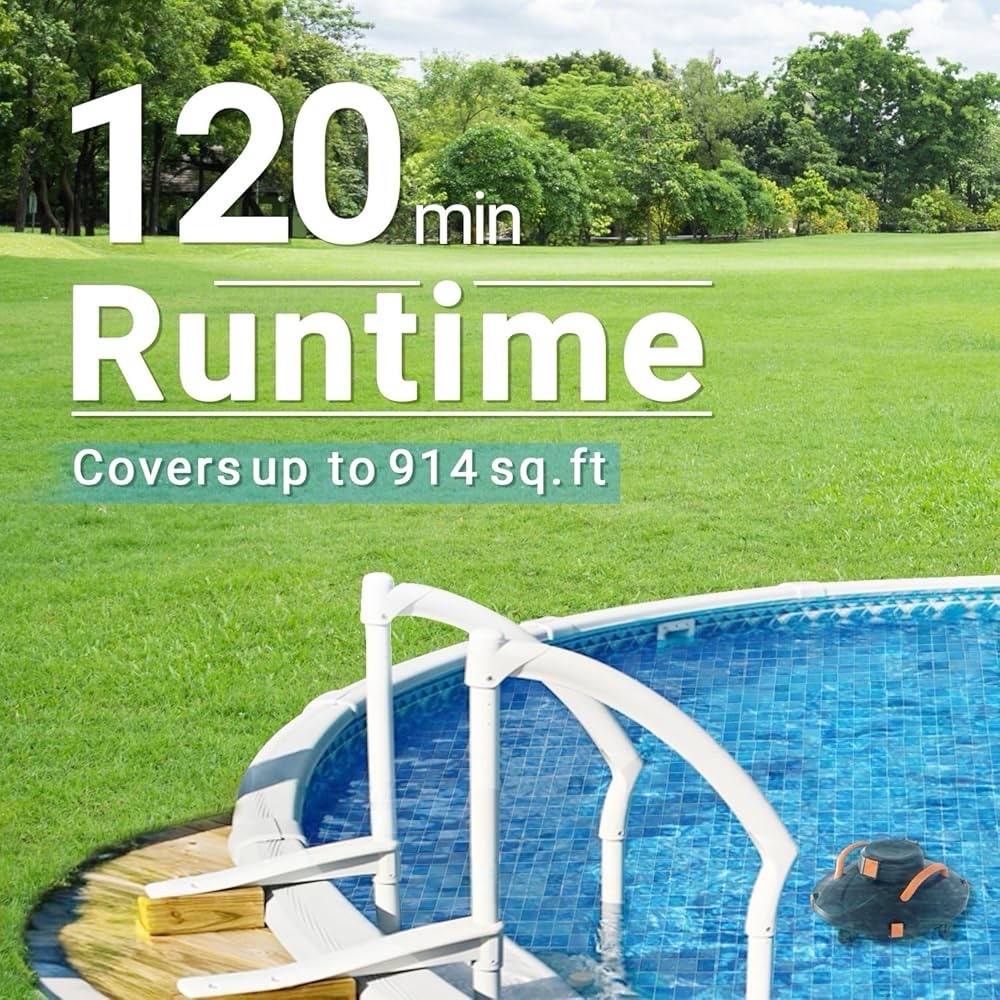 Cordless Robotic Pool Cleaner, Lasts 120 Min, Smart Sensor, Automatic Vacuum