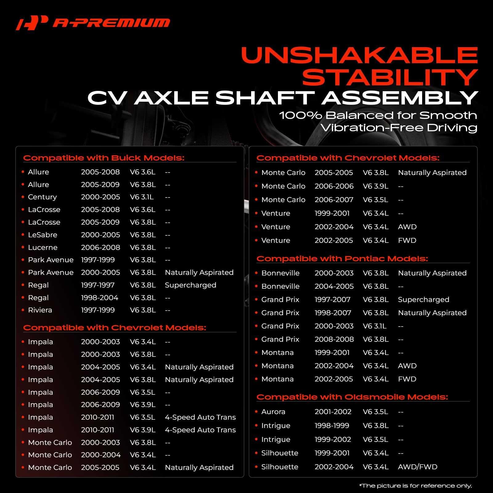 A-Premium Cv Axle Shaft Assembly Compatible Chevrolet Impala 2000-2011 Monte