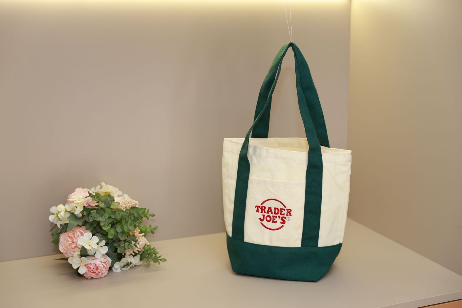 TRADER JOE’S MINI AND LARGE CANVAS BAG HEAVY COTTON REUSABLE SHOPPING BAG GREEN