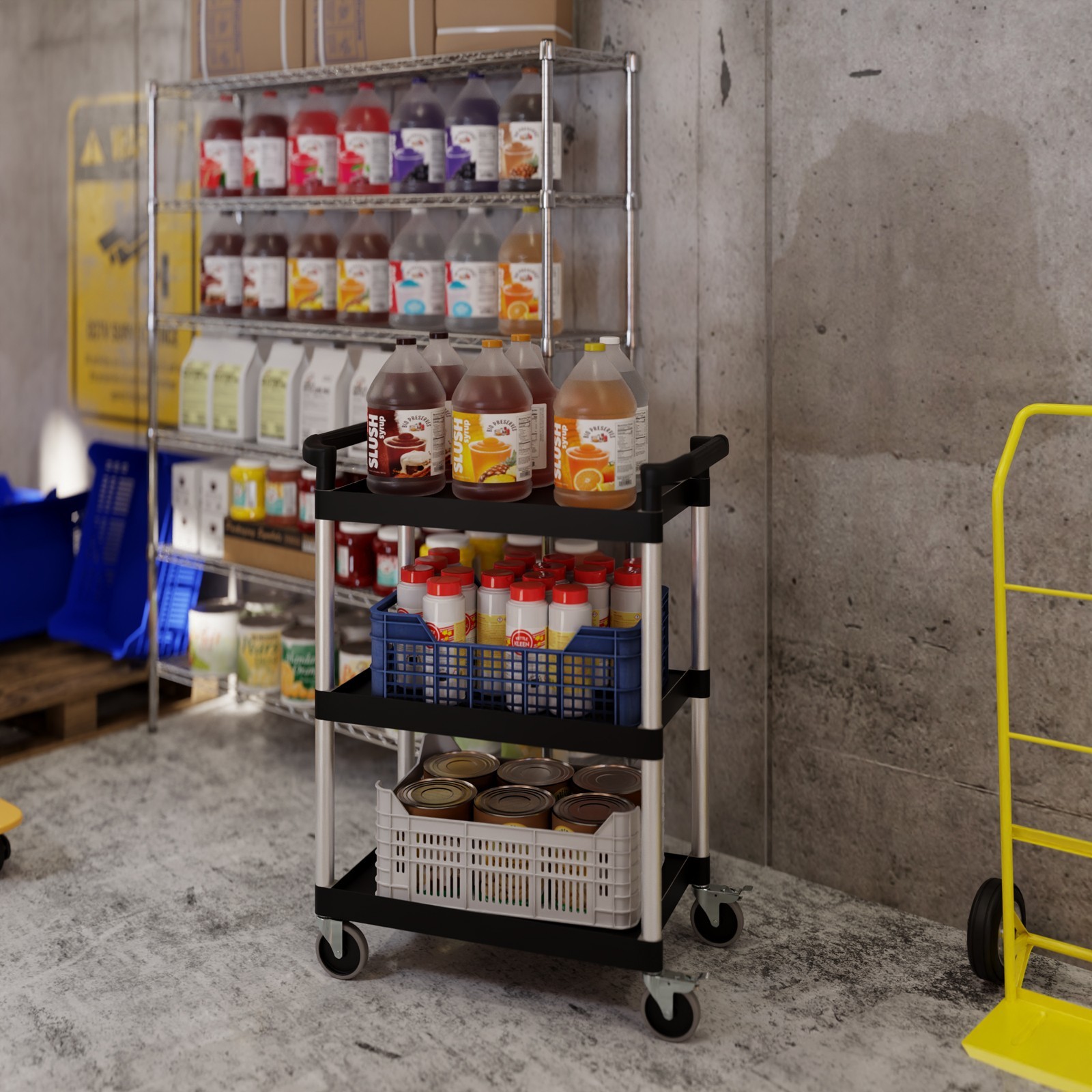 AmGood 32 in. x 16 in. Black Utility / Bussing Cart with Three Shelves