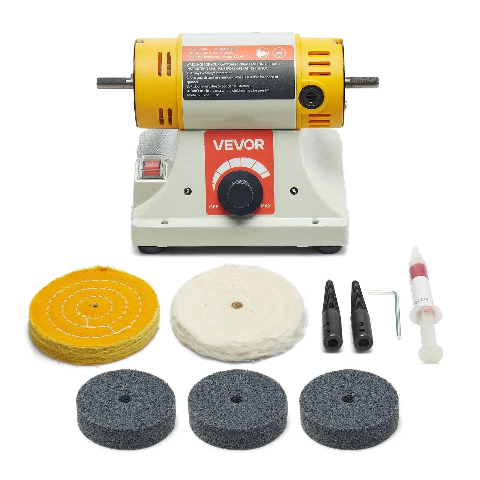 Bench Buffer Polisher 1/2HP Variable Speed 0-8000RPM Jewelry Metal Finishing Kit