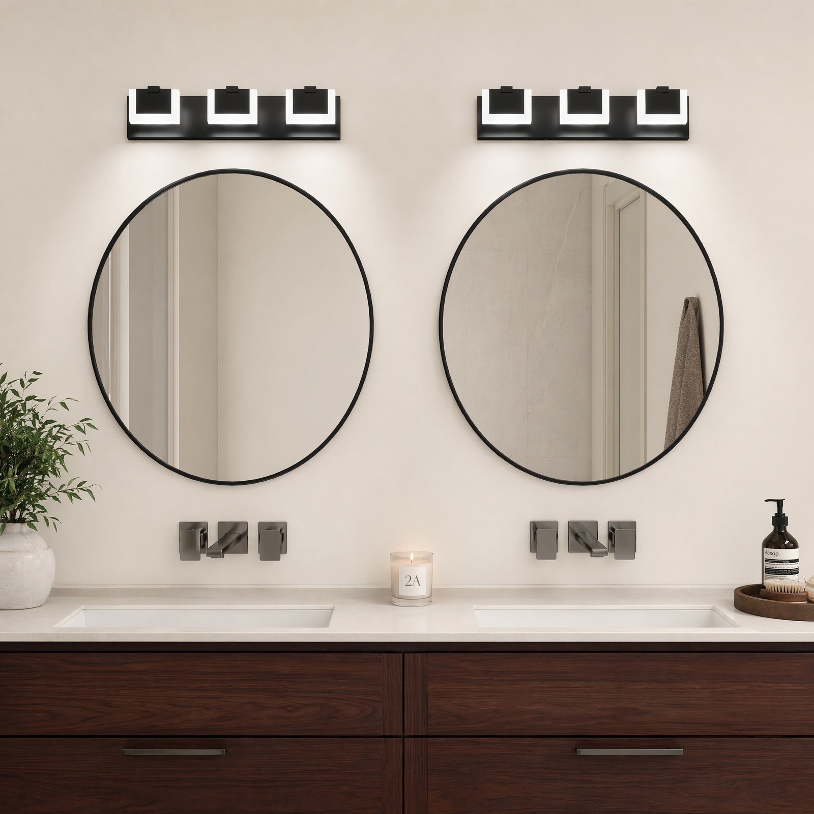 22 in 3 Light Black Dimmable LED Vanity Bathroom Over Mirror Wall Sconce Fixture
