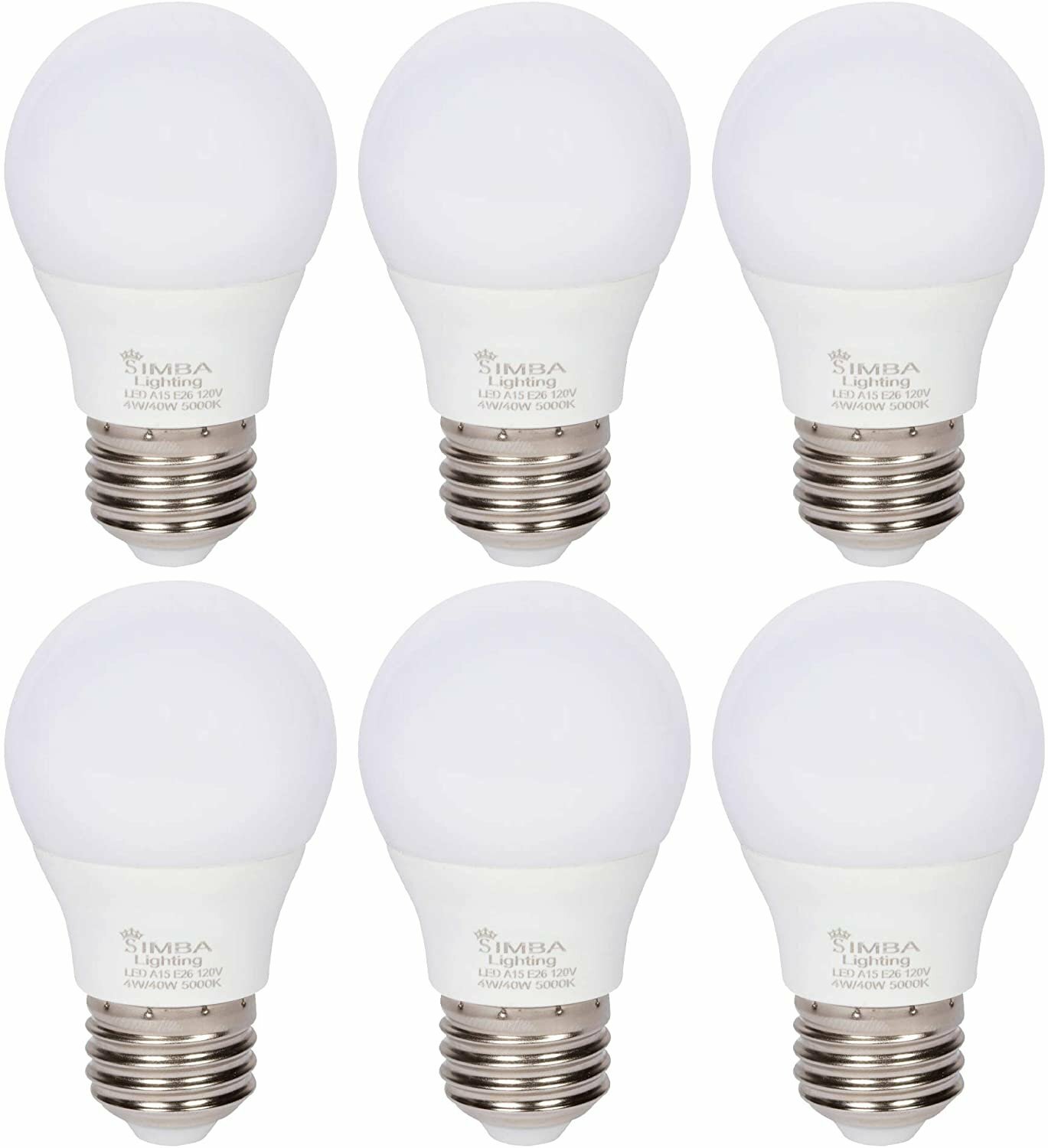[6 Pack] LED A15 Refrigerator 4W 120V 40W Equivalent Bulbs E26 5000K Daylight
