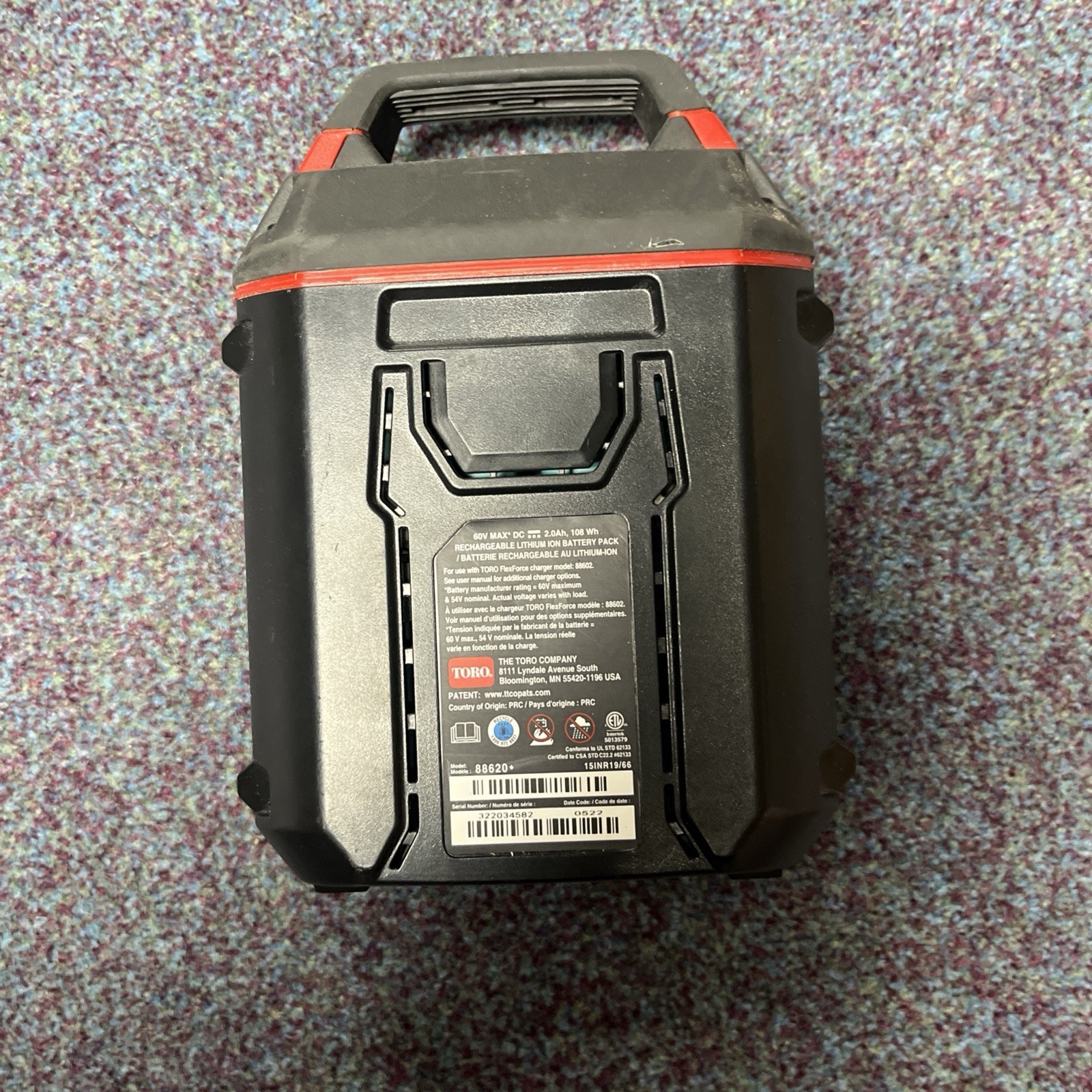 Toro Flex-Force L135 Lithium-Ion Battery 60V 2.5Ah 135W 88625 Used See Photos