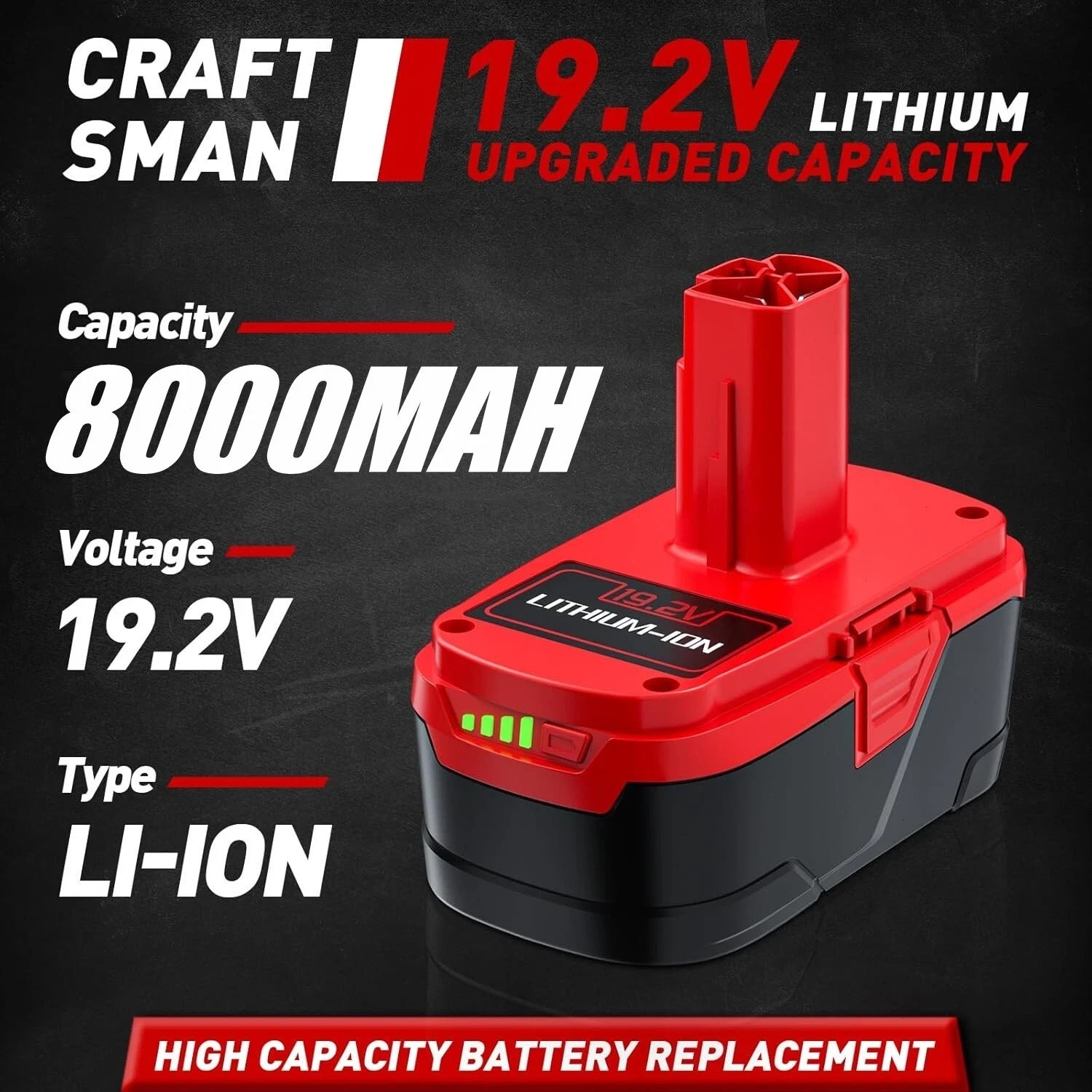 2Pack 8.0Ah for Craftsman 19.2V Lithium XCP Battery C3 DieHard 11375 / Charger