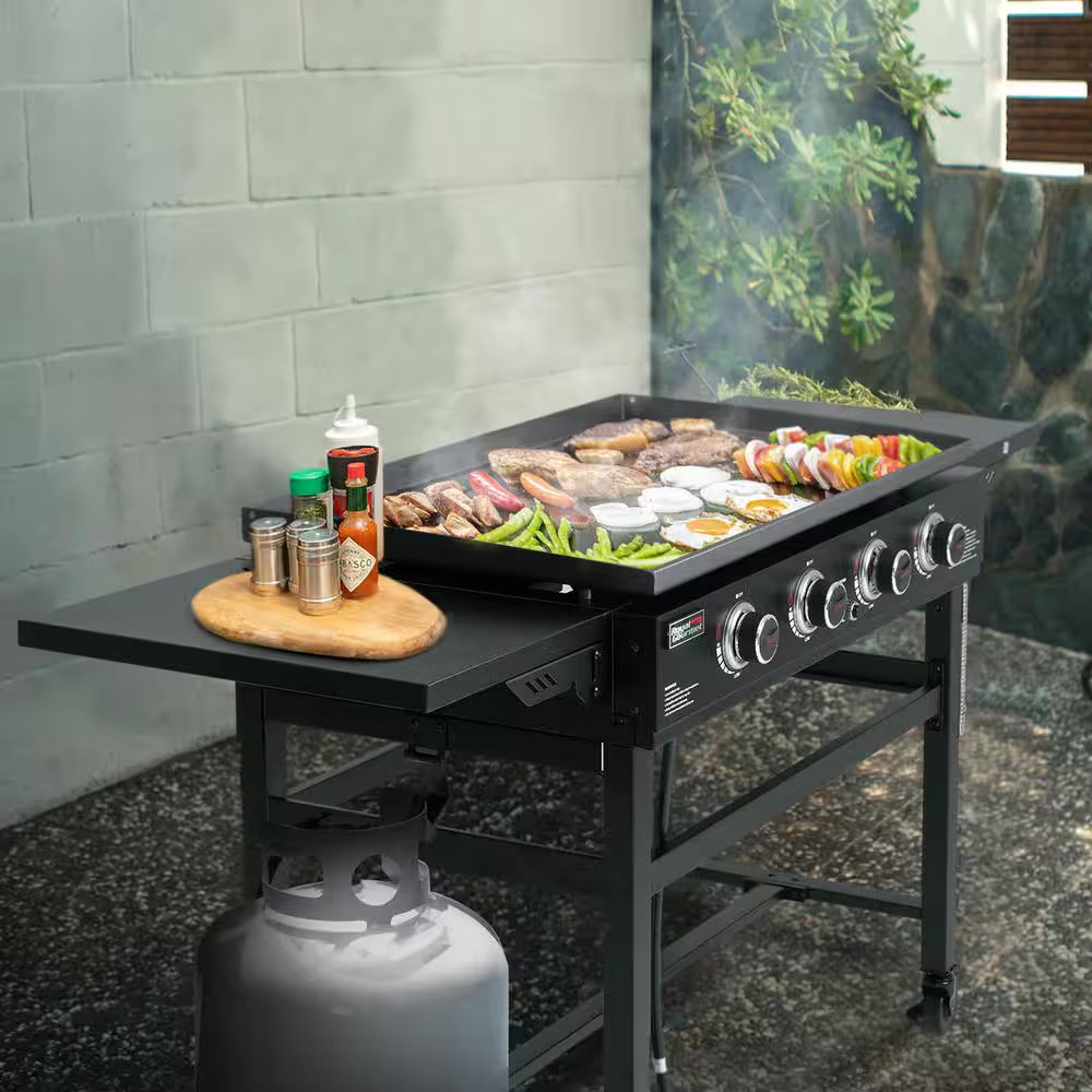 35 In. Flat Top Gas Griddle with a Griddle Cover, 4-Burner Propane Gas Grill Gri