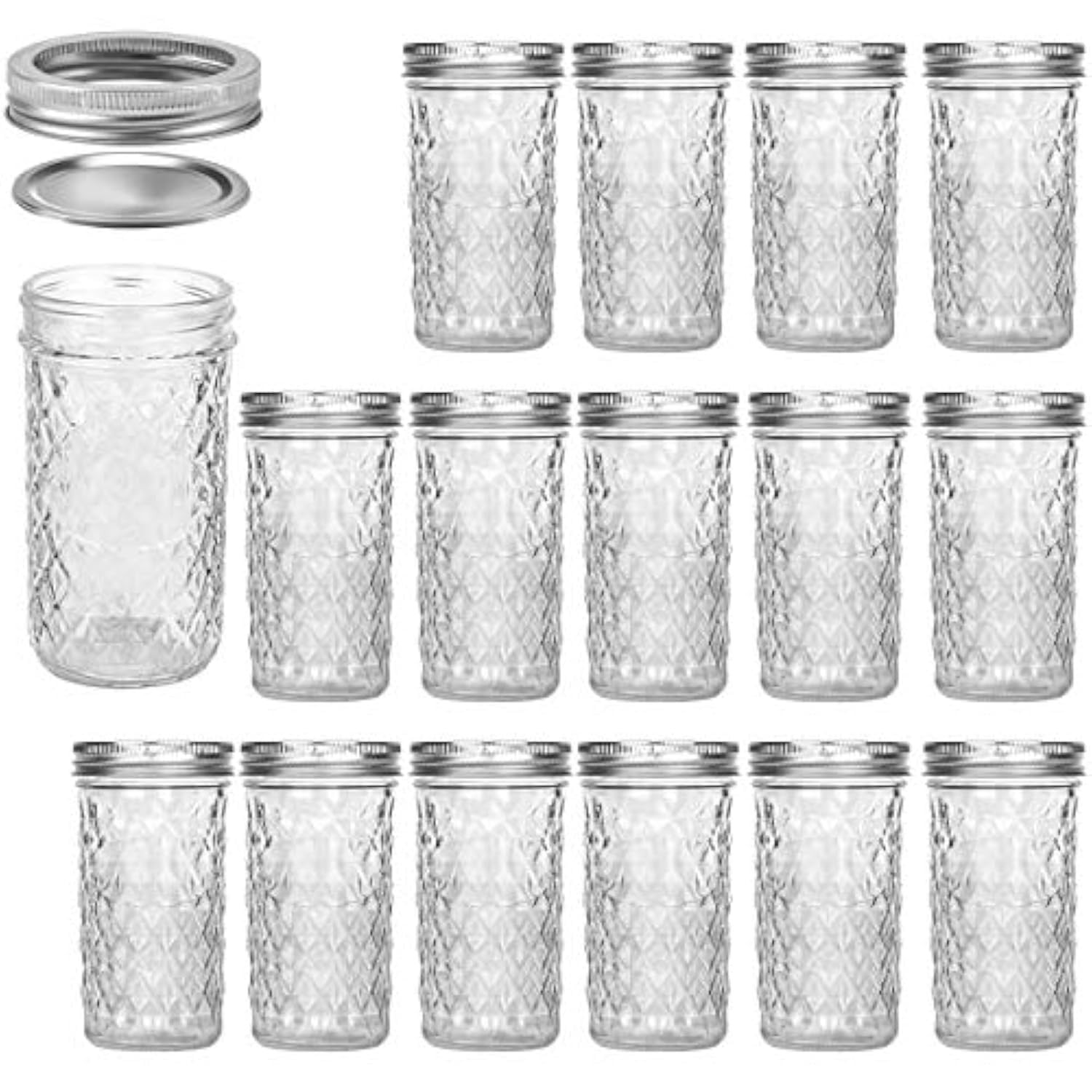 Mason Jars 12 OZ, Canning Jars Jelly Jars With Regular Lids Ideal for Jam15 PACK