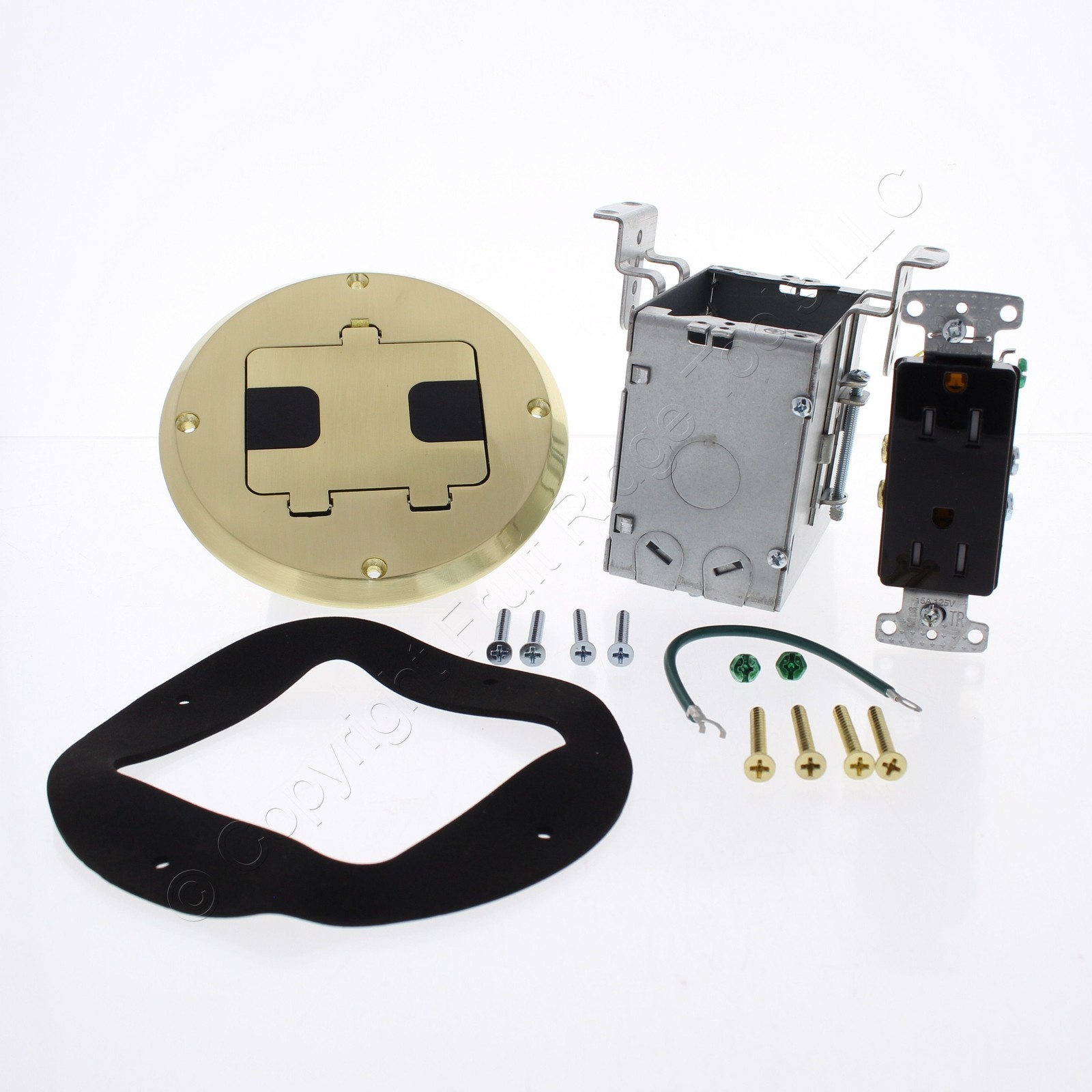 Hubbell Recessed Floor Receptacle Kit 15A Tamper Resistant Outlet Brass 6239BPC