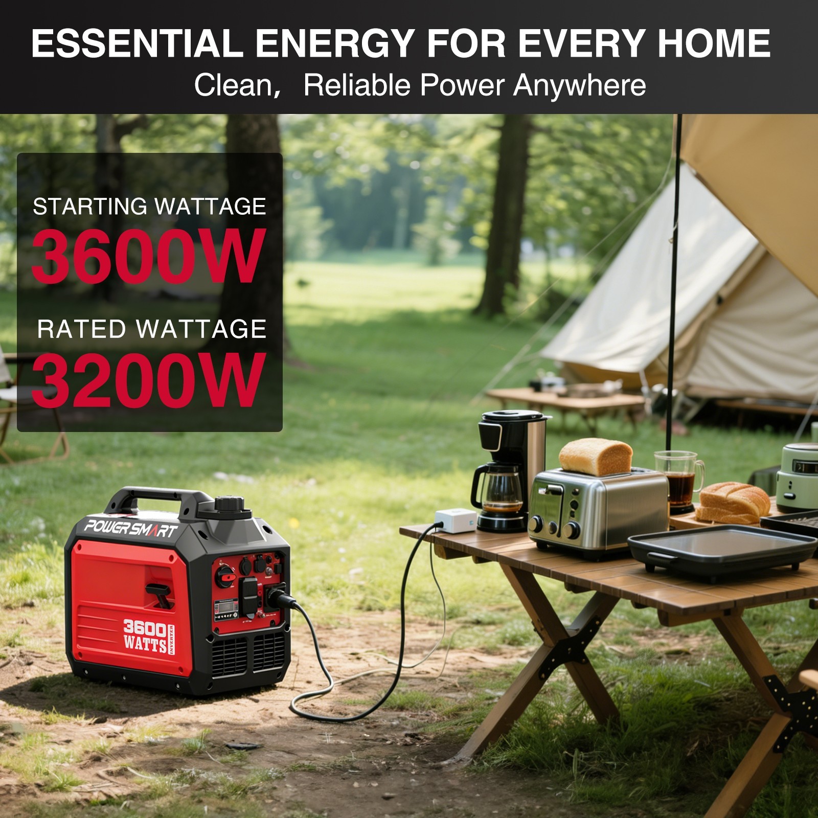 3600W Portable Inverter Generator, 4-Stroke 149cc Gas Powered, Super Quiet 70dB