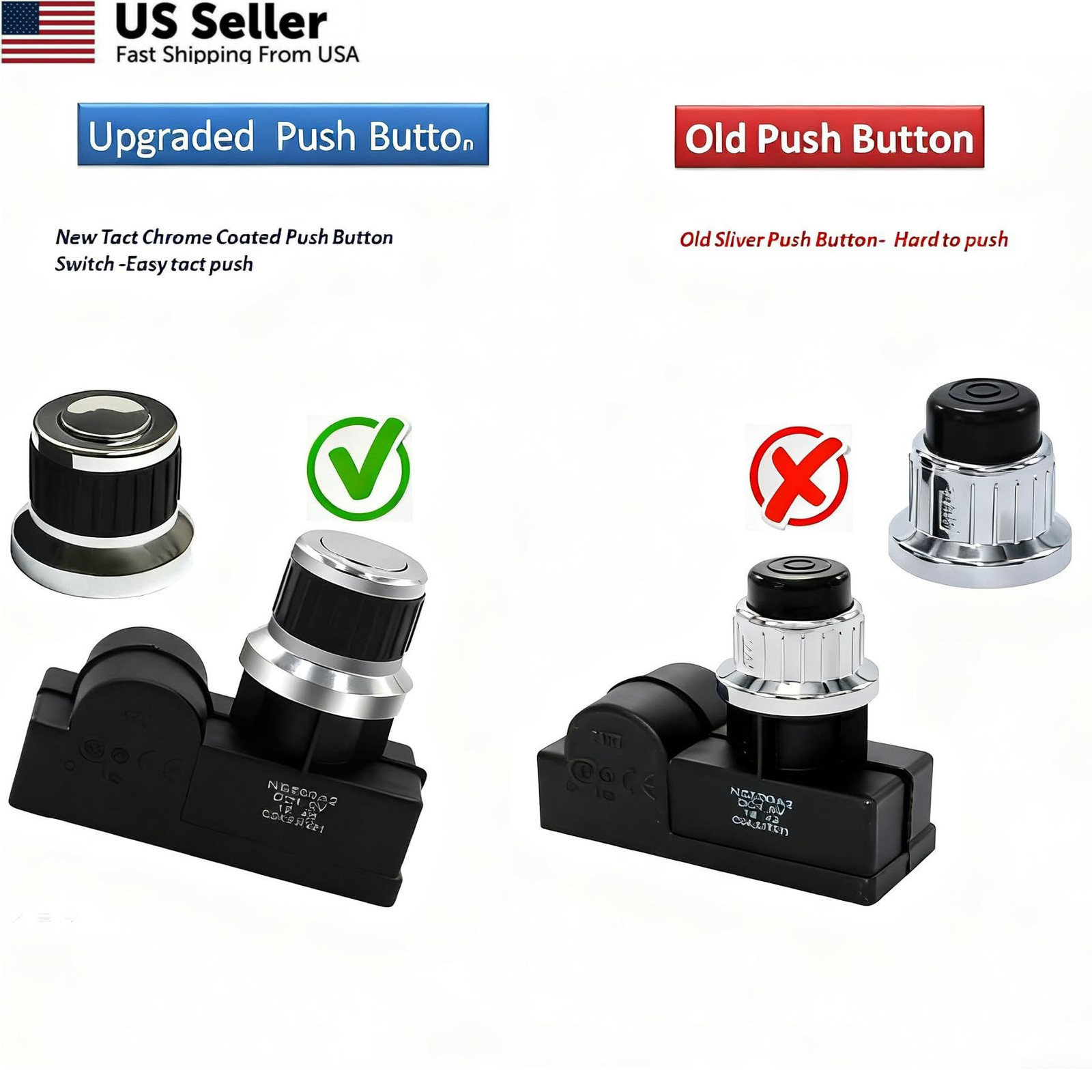 MCAMPAS Universal AA Battery Push Button Igniter – 2 Outlet – Silver, Black