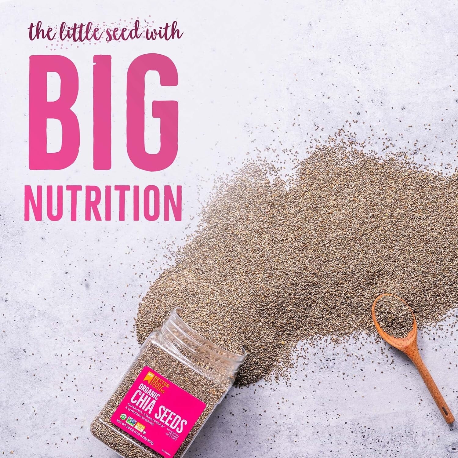 BetterBody Foods Organic Chia Seeds 2 lbs, 32 Oz, with Omega-3, Non-GMO, Gluten
