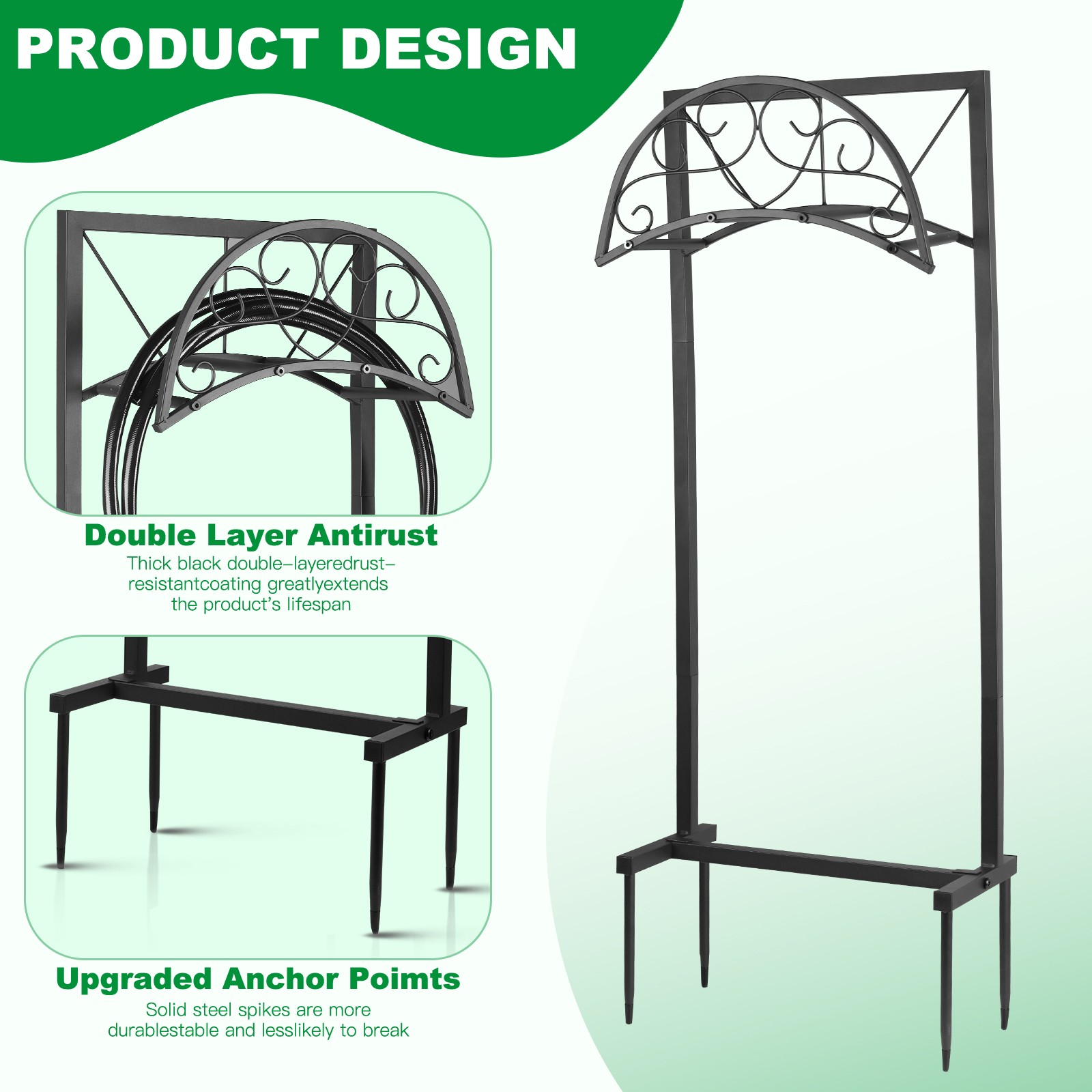 Garden Water Hose Holder 150FT Hose Heavy Duty Hose Storage Stand Rack for Lawn