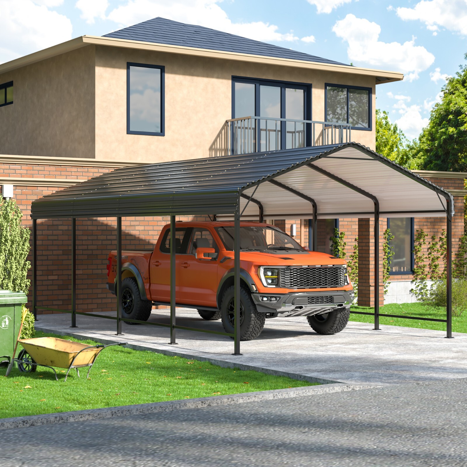 12×20 FT Metal Carport, Heavy Duty Galvanized Shelter for Pickup, Car, Tractor
