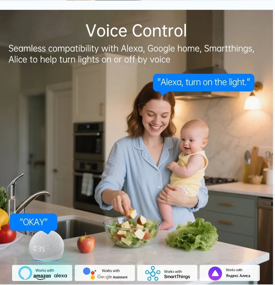 1/2/3/4 Gang WiFi Smart Wall Touch Light Switch Glass Panel For Alexa/Google APP